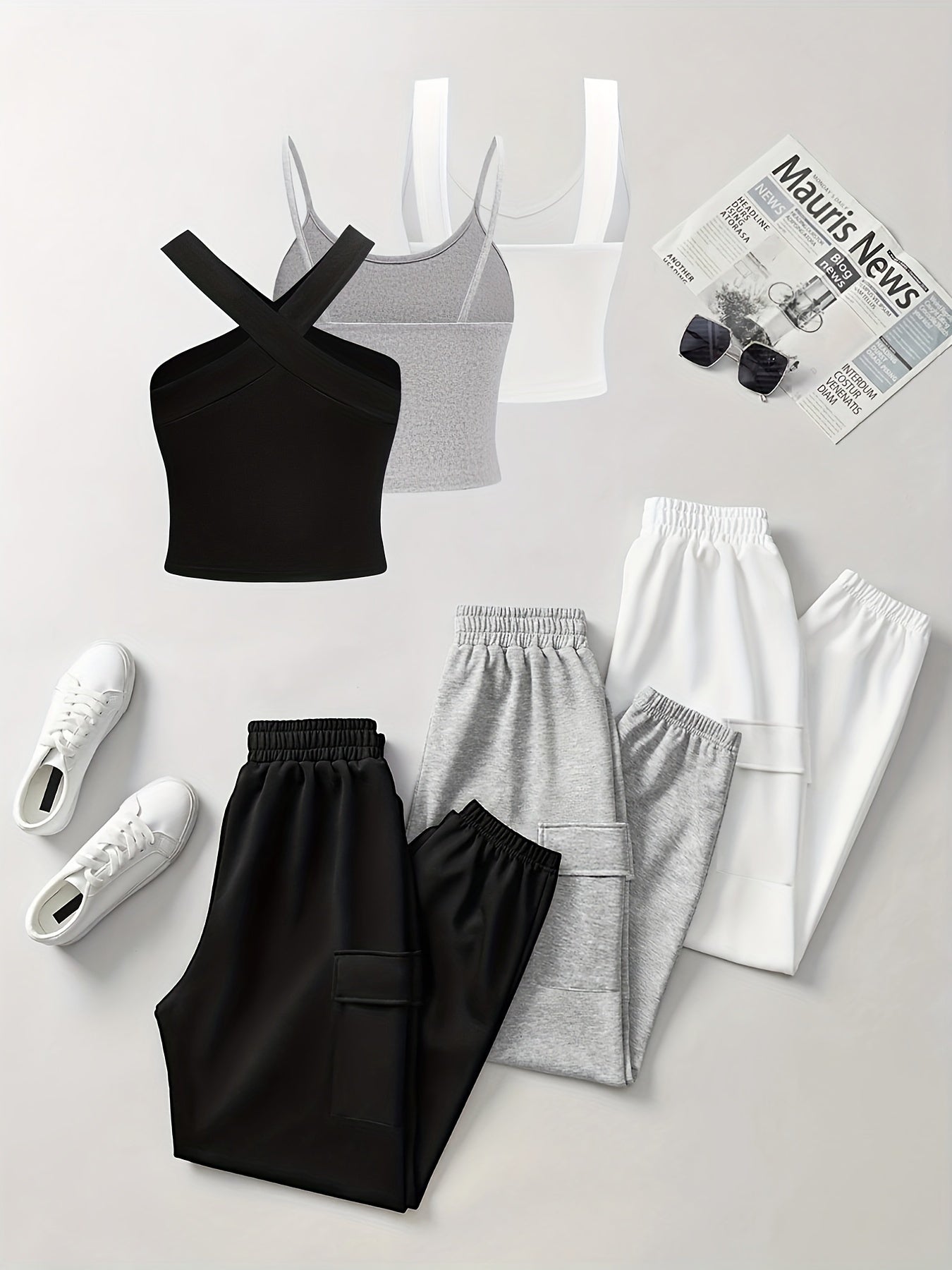 6 Pcs Tank Top & Jogger Sweatpants Set,