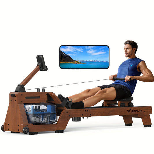 Luxury Water Rowing Machine - Solid Wood Construction, Professional Monitor, Wireless APP Connectivity, Upgraded Seat Cushion, 10-Minute Easy Assembly, 330lb Weight Capacity