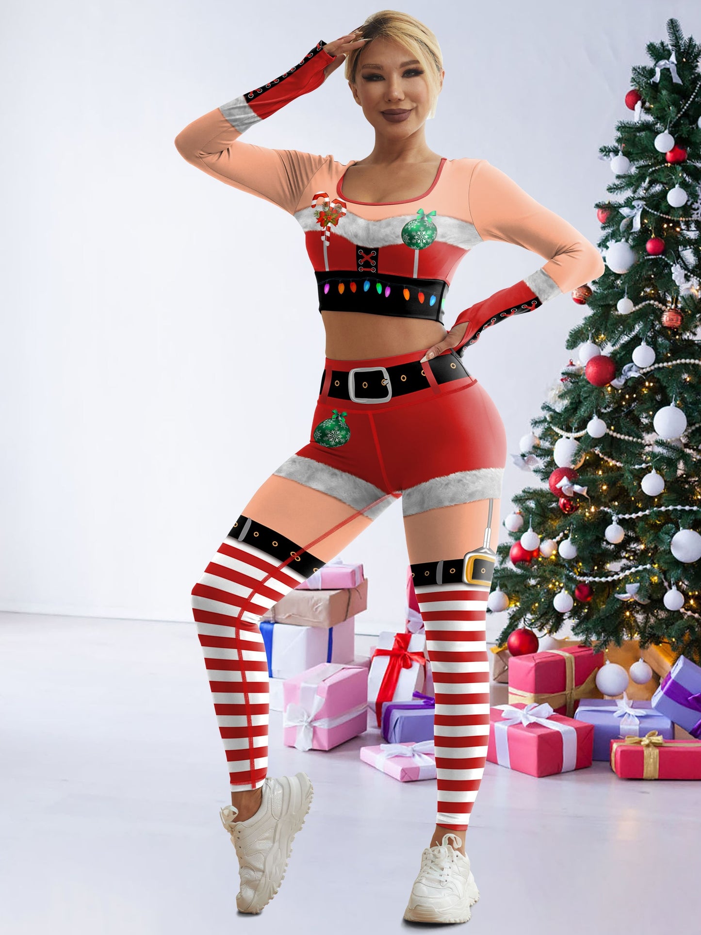 Women's Christmas Themed Sports Bra and Leggings Set