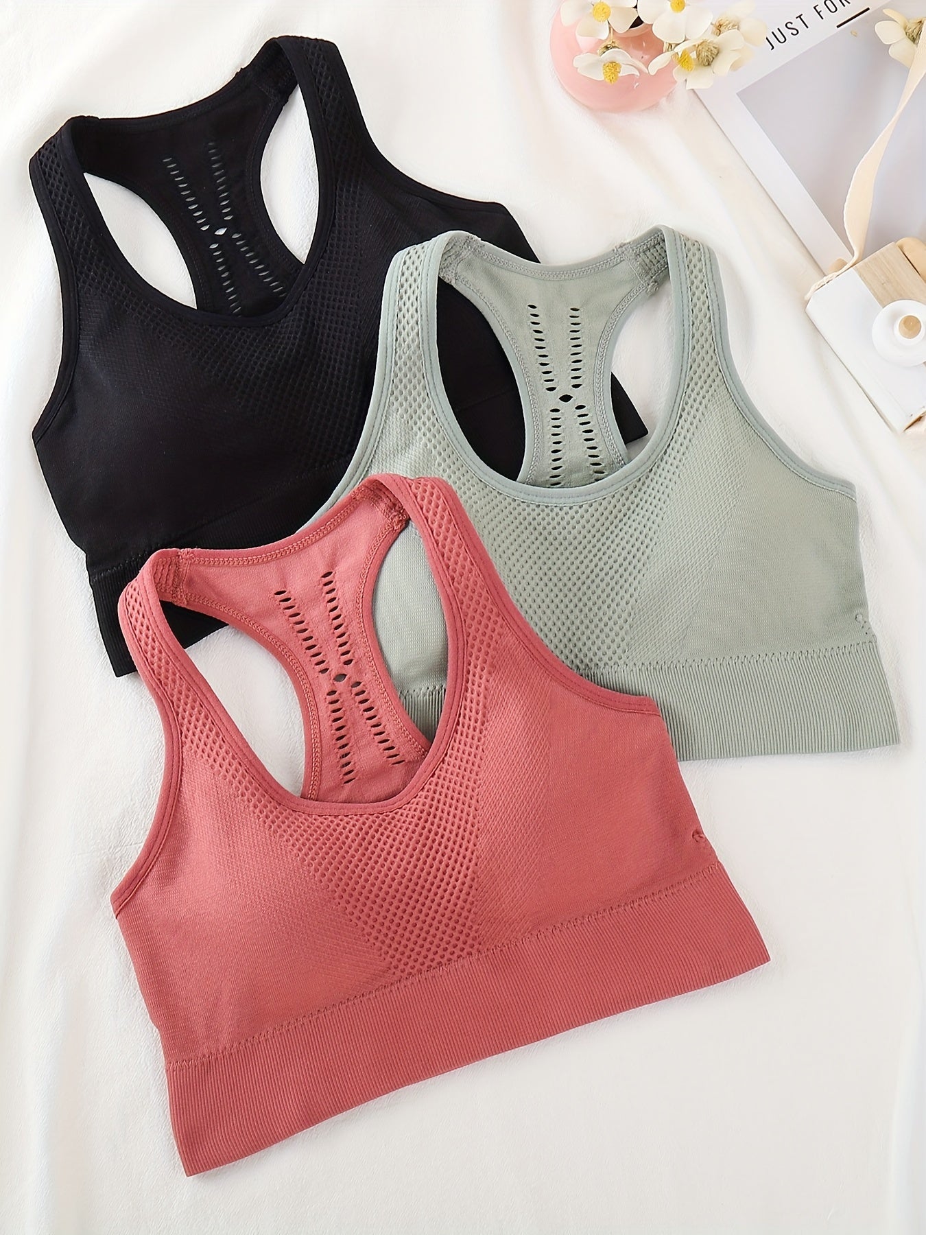 3pcs Women's Hollow Wrap Chest Sports Bra,