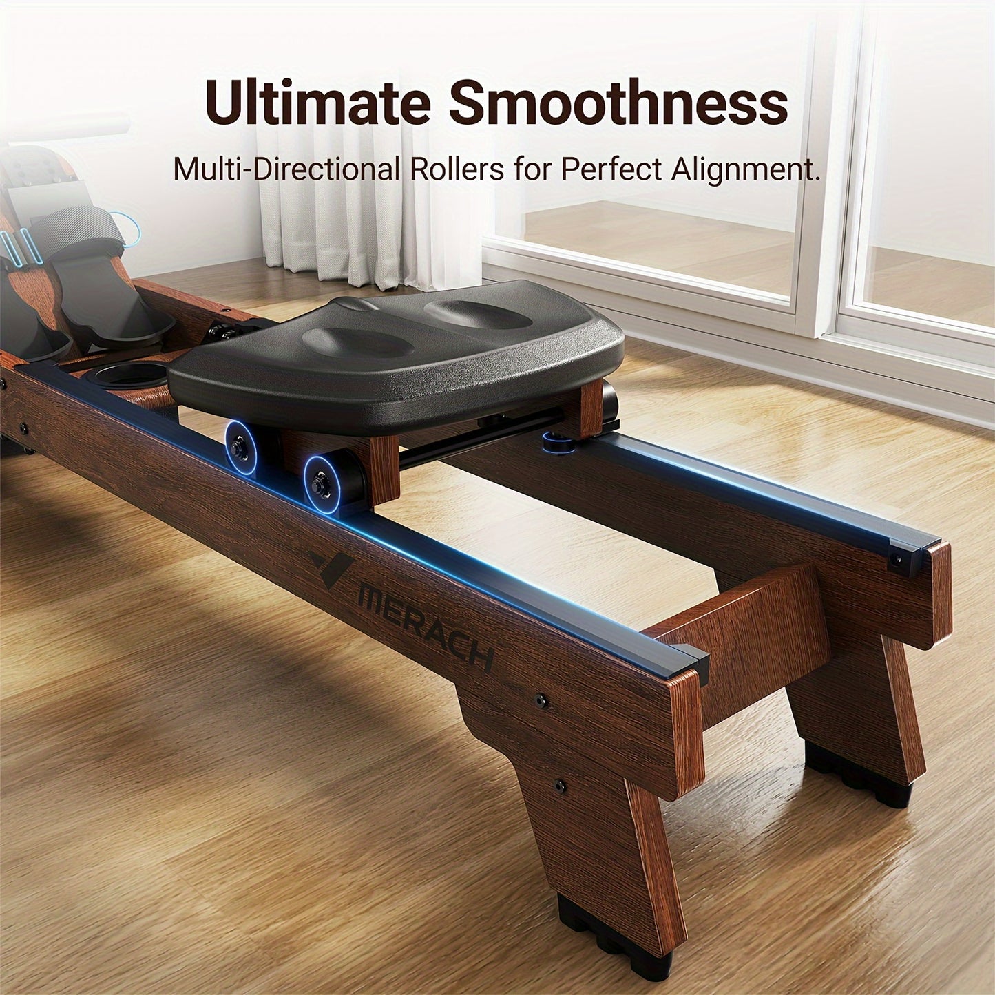 Luxury Water Rowing Machine - Solid Wood Construction, Professional Monitor, Wireless APP Connectivity, Upgraded Seat Cushion, 10-Minute Easy Assembly, 330lb Weight Capacity