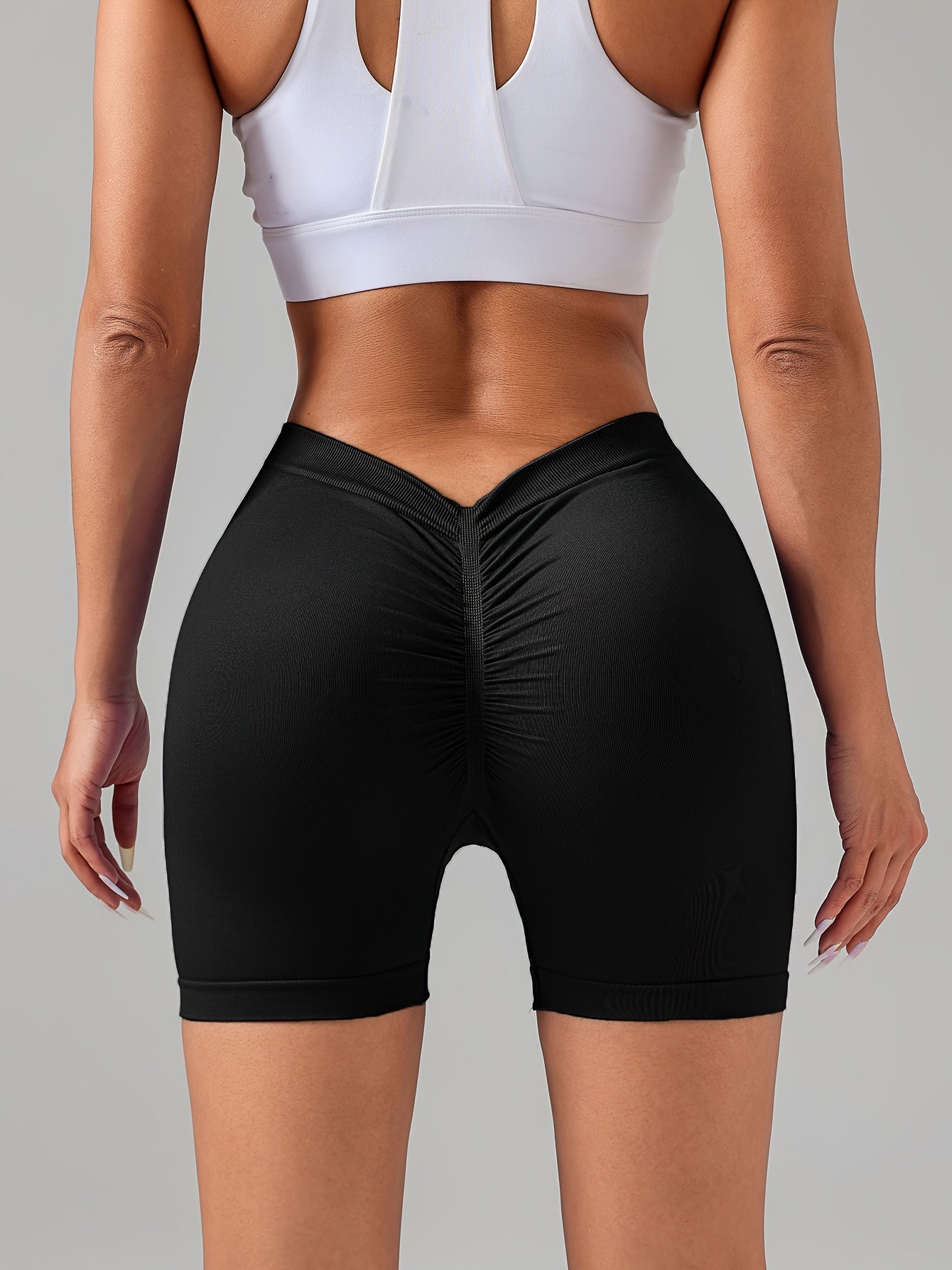 Female V-shape Waist Scrunch Elastic Tight High-rise Shorts,