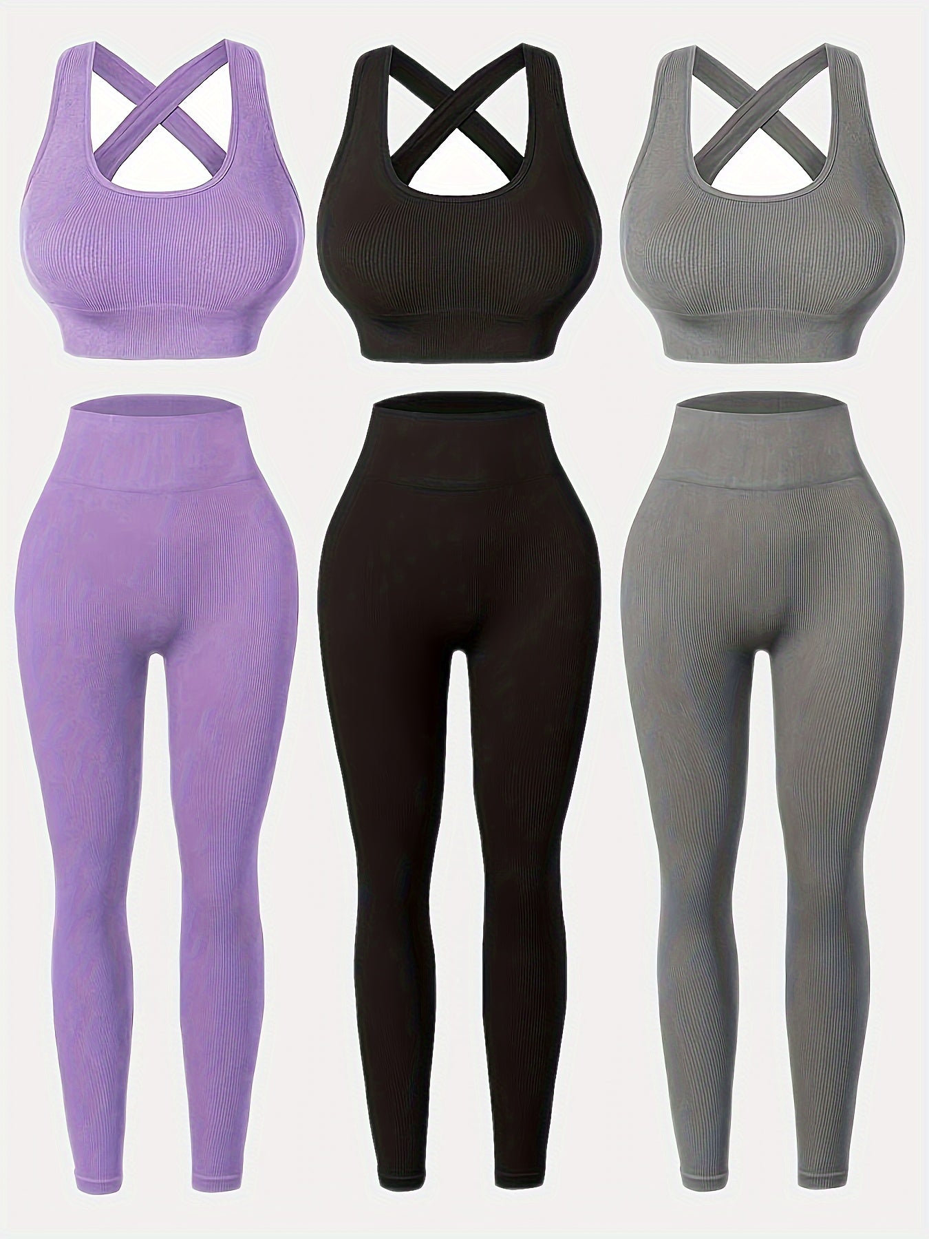 3pack High-Waisted Women's Yoga Leggings Set with Seamless, Breathable Fabric and Built-In Bra for All-Season Wear