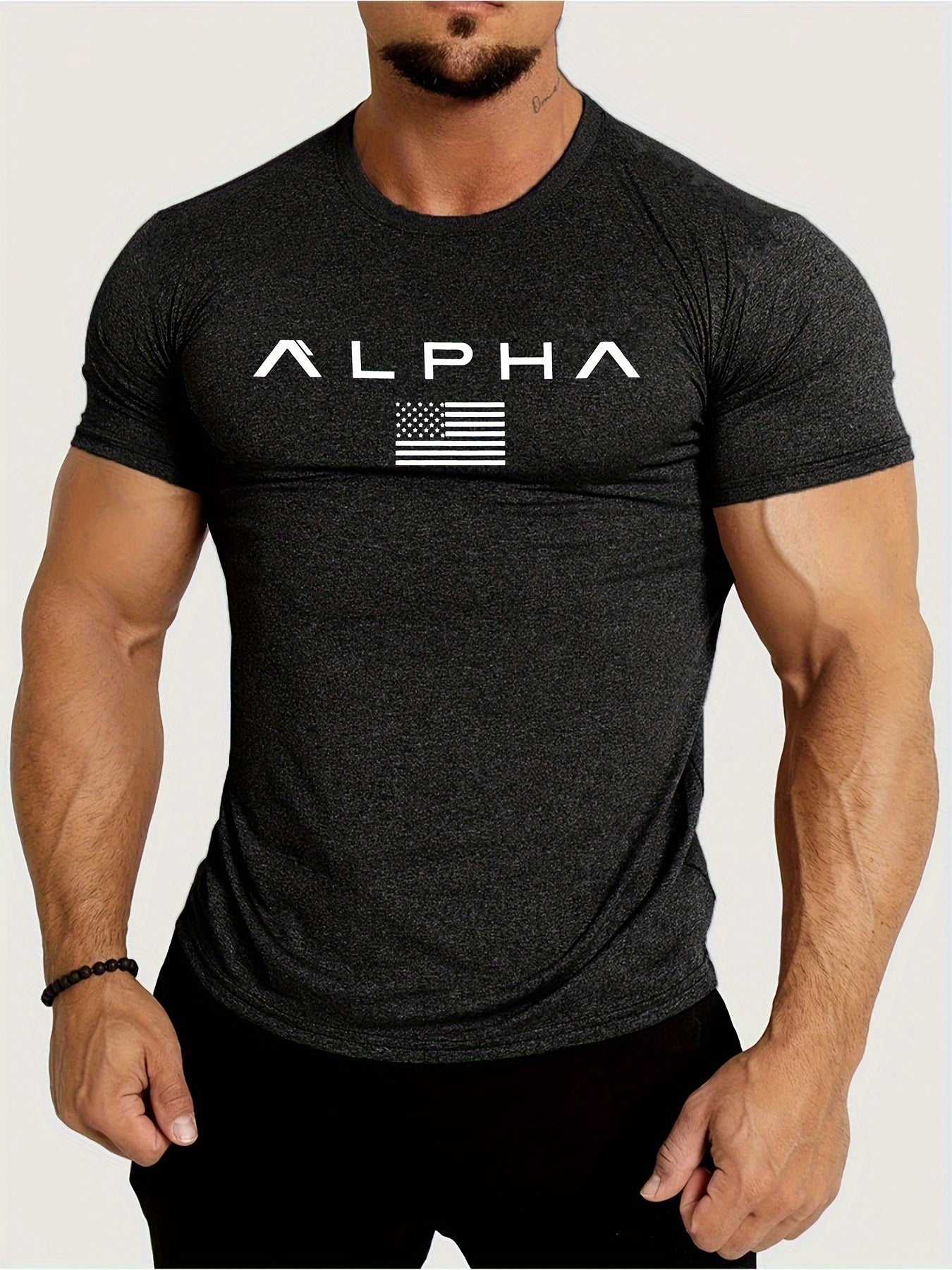 American Flag Alpha Print Comfortable Fit Crew Neck Short Sleeve T-Shirt