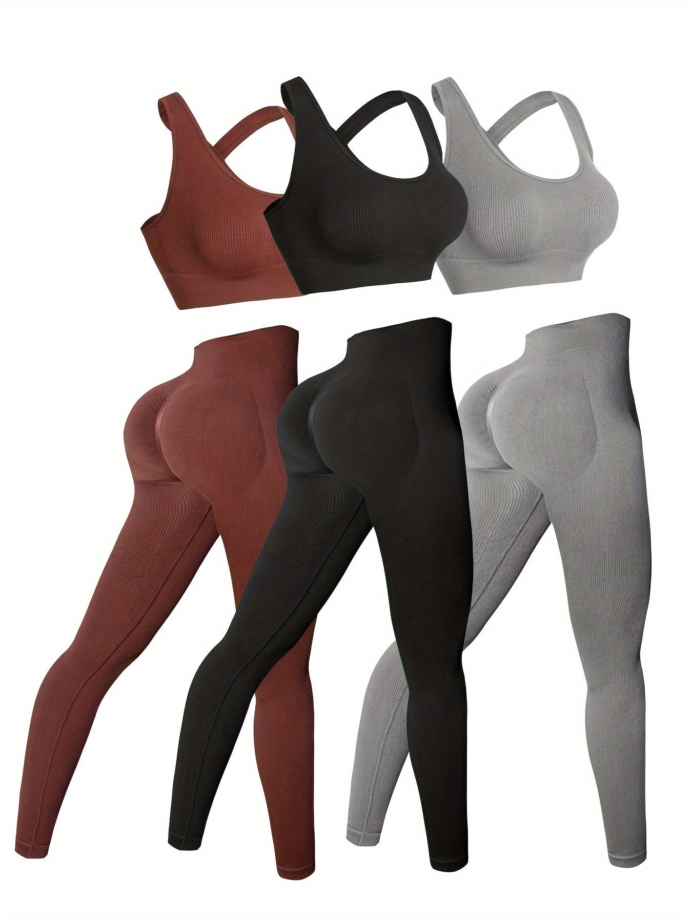 3pack High-Waisted Women's Yoga Leggings Set with Seamless, Breathable Fabric and Built-In Bra for All-Season Wear