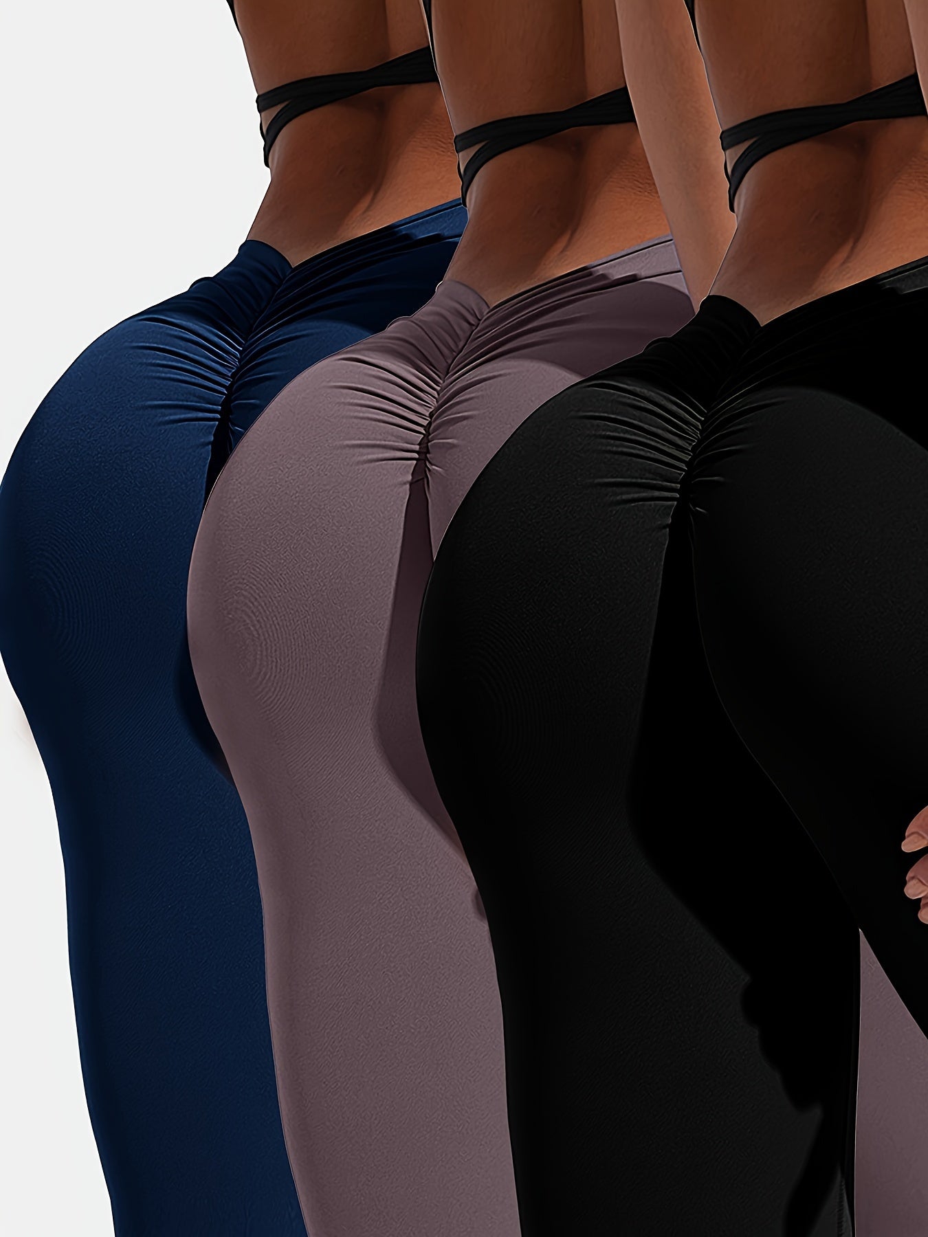 3pcs Solid Color Peach Butt Yoga Sports Leggings, Women's Quick-drying High Elastic Fitness Sports Pants