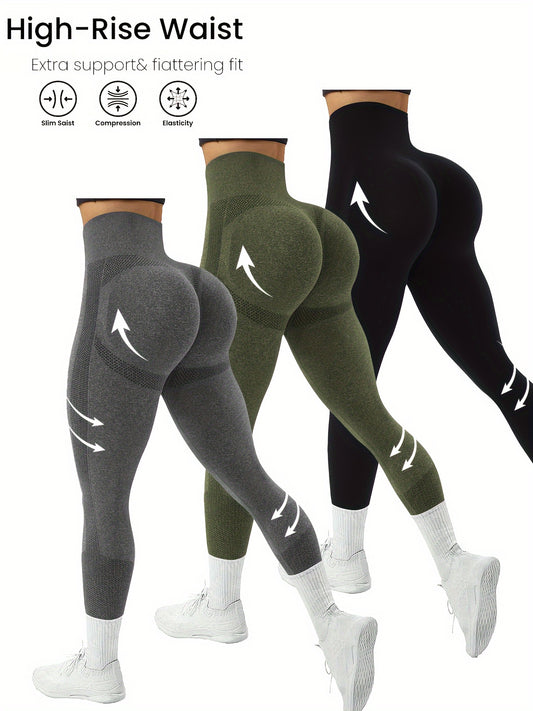 3-Pack High-Waist Compression Sports Leggings for Women with Side Stripe Detail