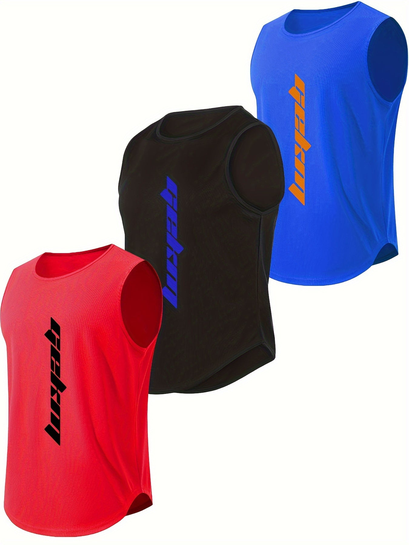 3pcs Comfy Breathable Letter Print Men's Tank Tops