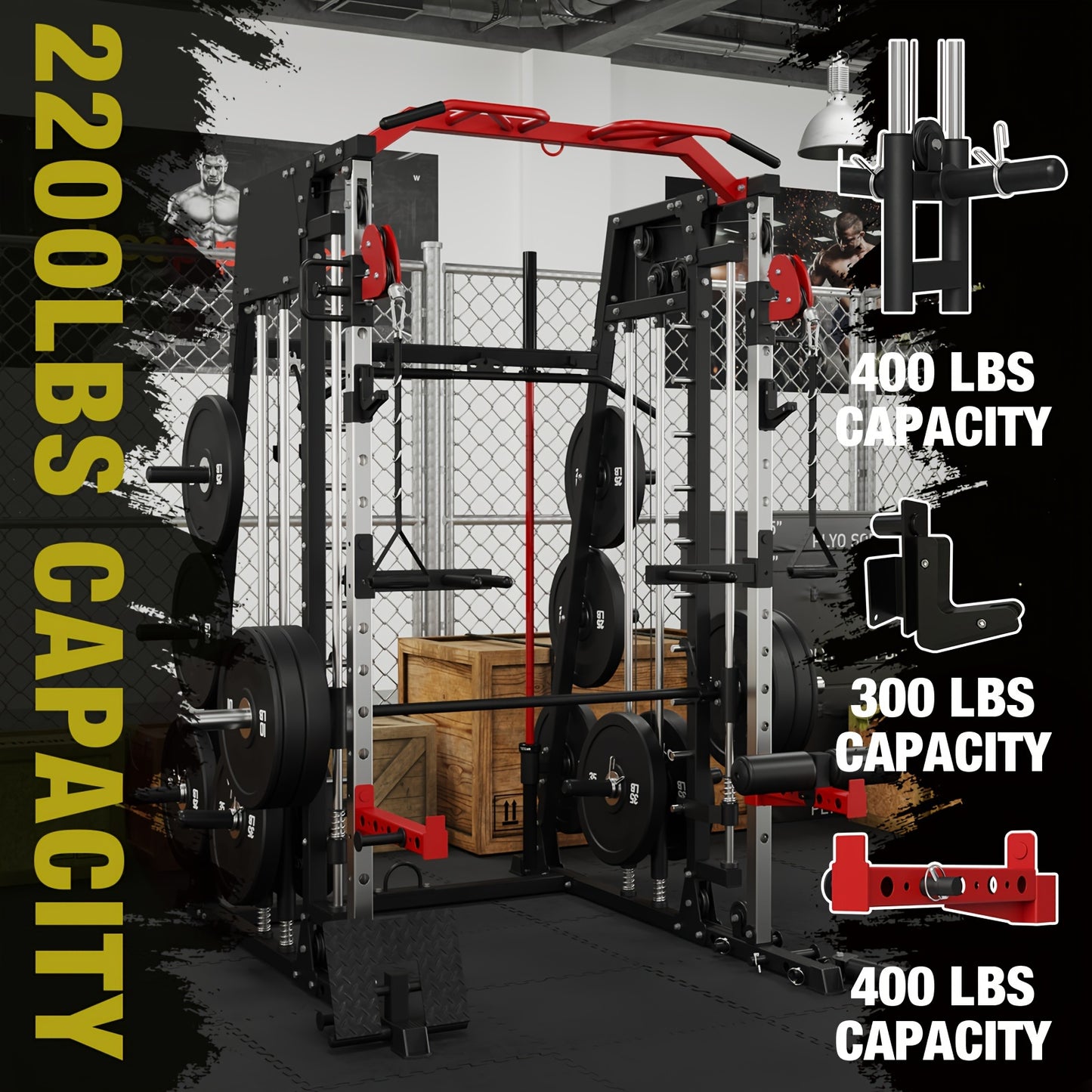 2200lbs ALL-IN-ONE Smith Machine Home Gym With LAT-Pull Down System,