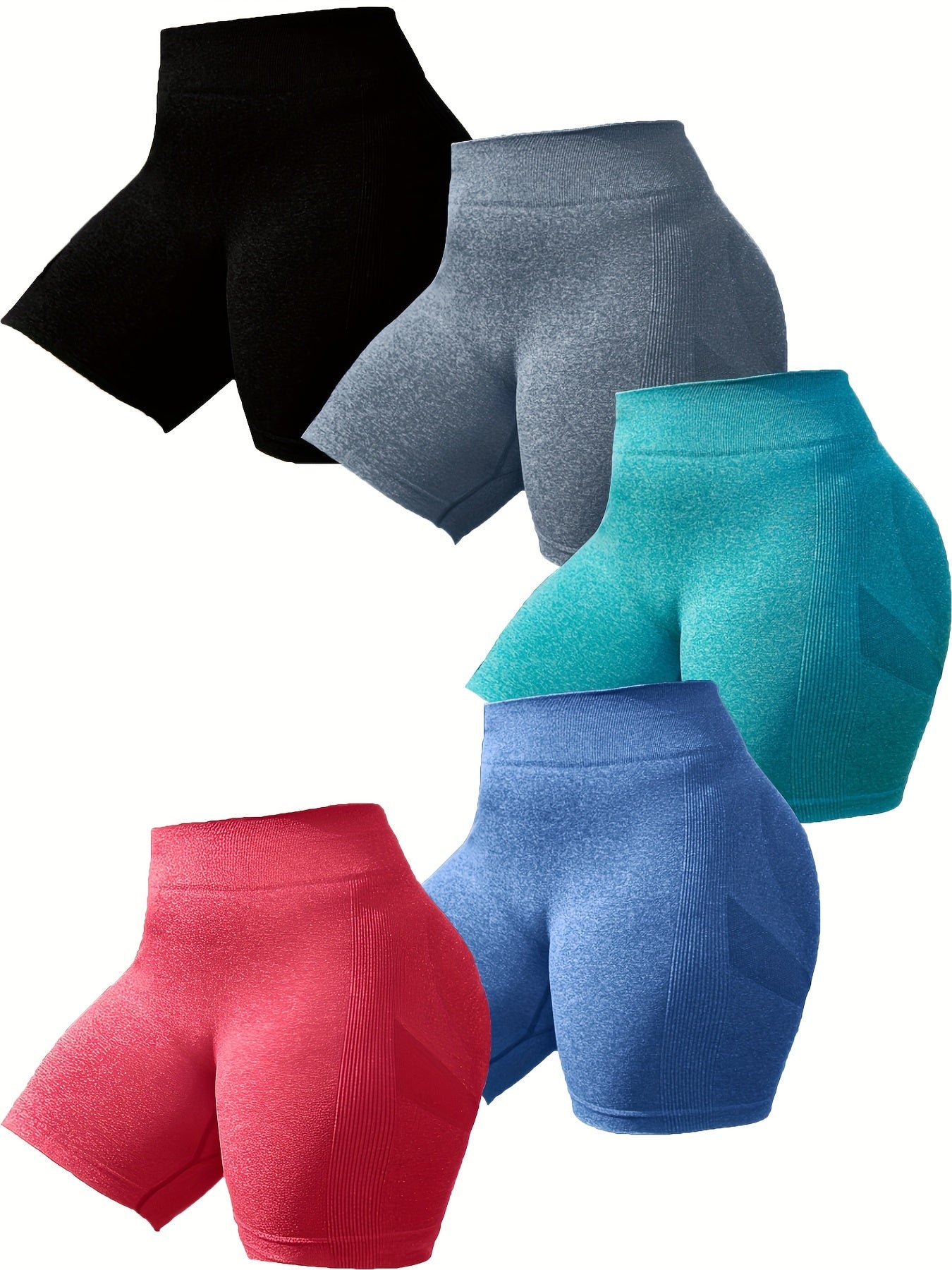 5-Pack Seamless Quick-Dry High-Waisted Yoga Shorts For Women, Plus Size