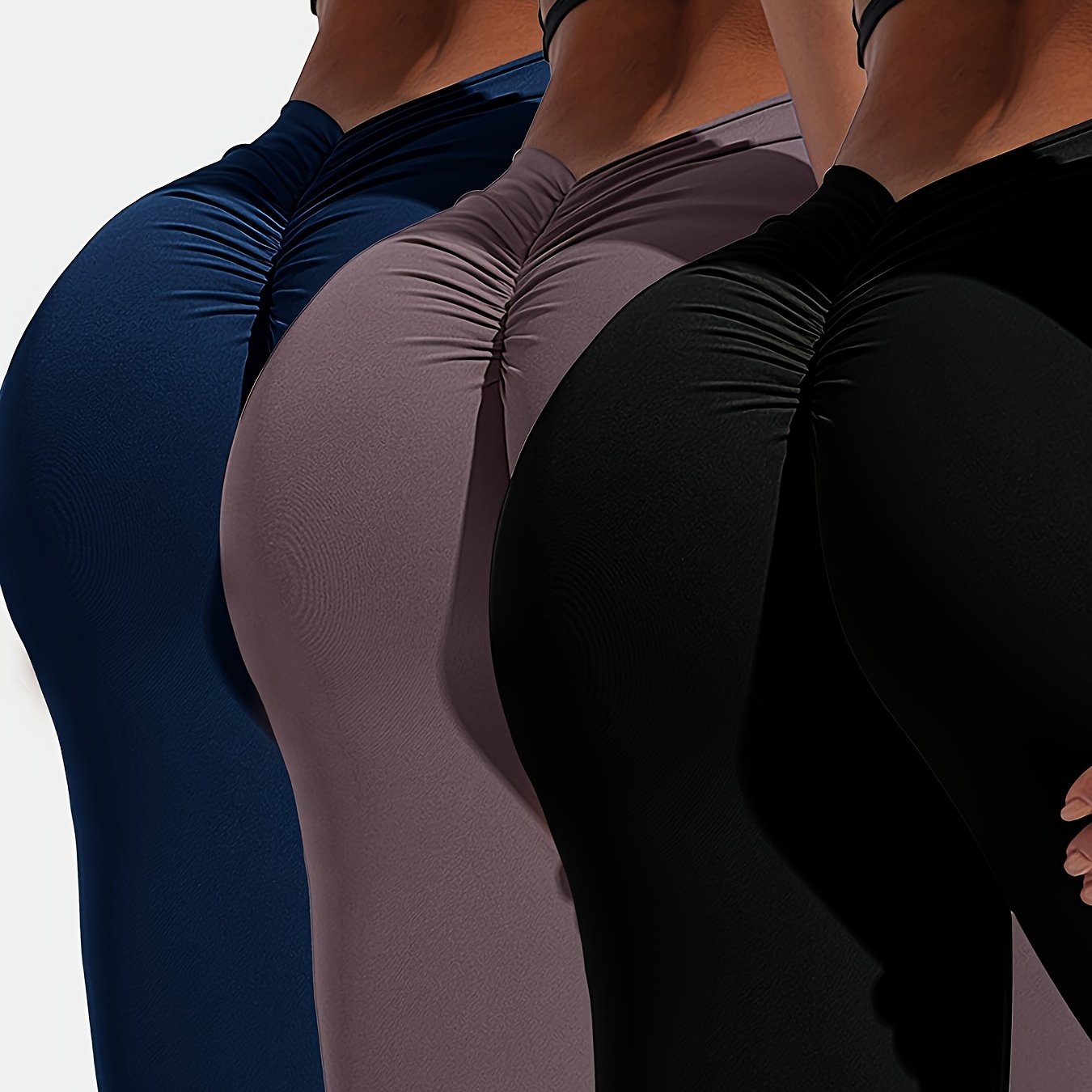 3pcs Solid Color Peach Butt Yoga Sports Leggings, Women's Quick-drying High Elastic Fitness Sports Pants