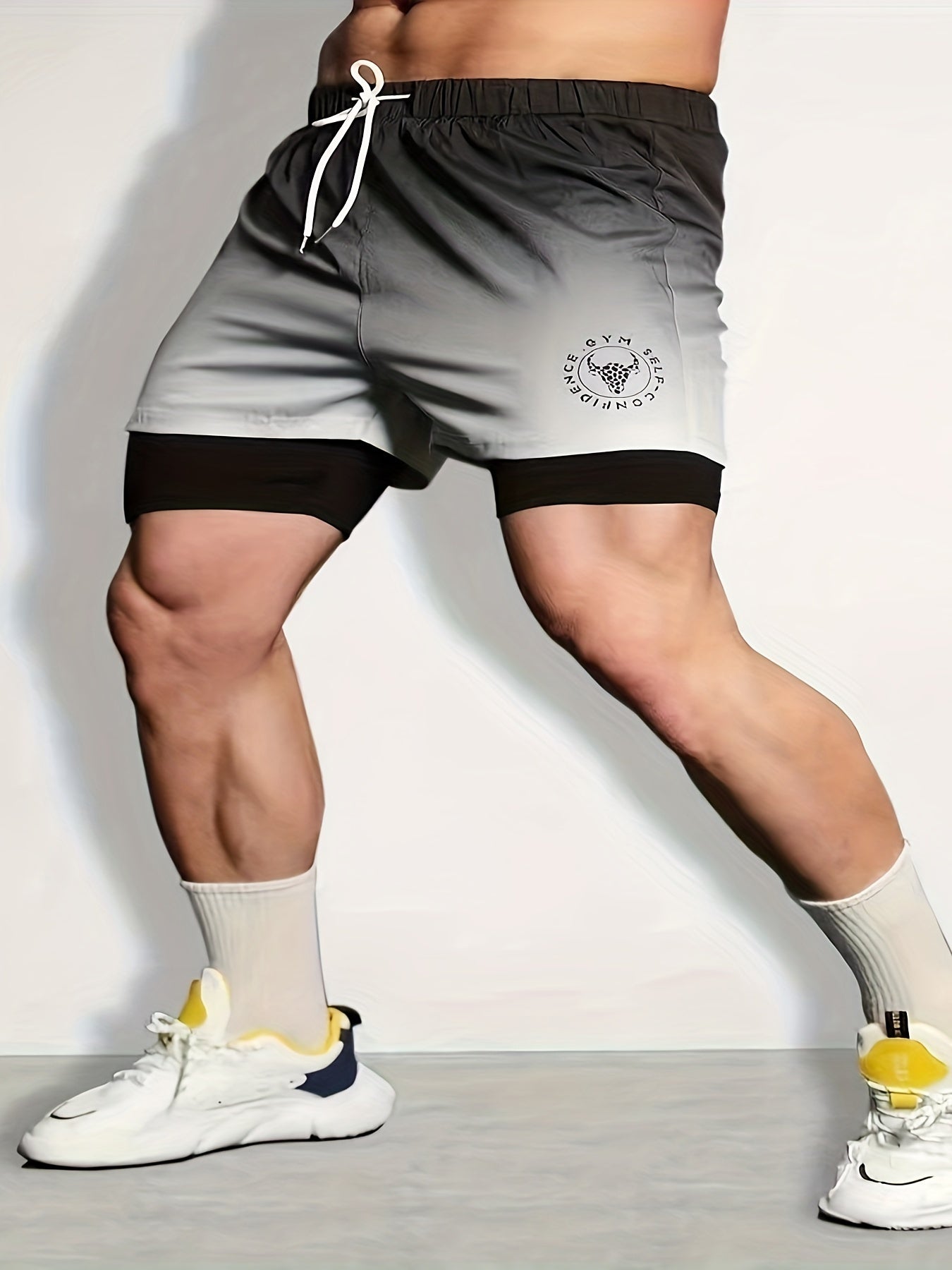5pcs Bull Head Double-Layer Loose Fit Gym Shorts