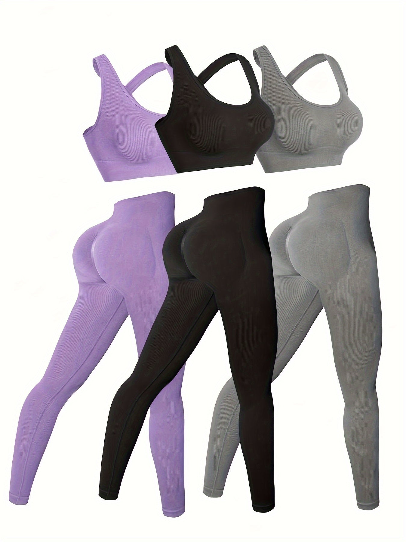 3pack High-Waisted Women's Yoga Leggings Set with Seamless, Breathable Fabric and Built-In Bra for All-Season Wear