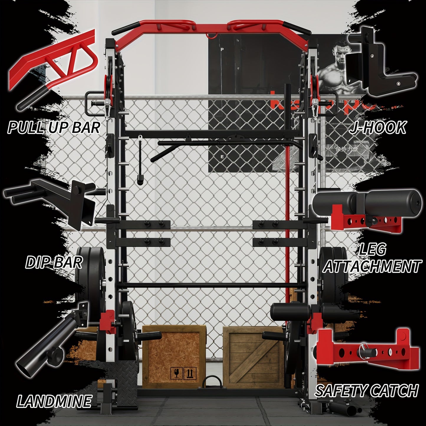 2200lbs ALL-IN-ONE Smith Machine Home Gym With LAT-Pull Down System,