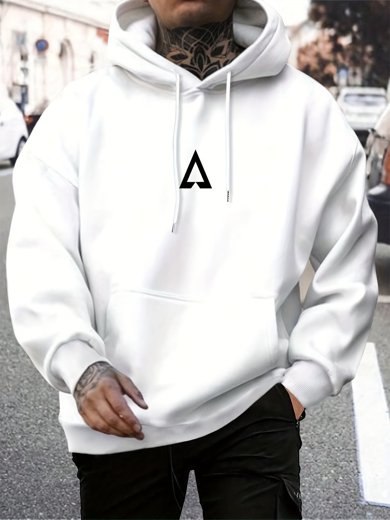 Men'S Casual Geometric Hoodie with Kangaroo Pocket