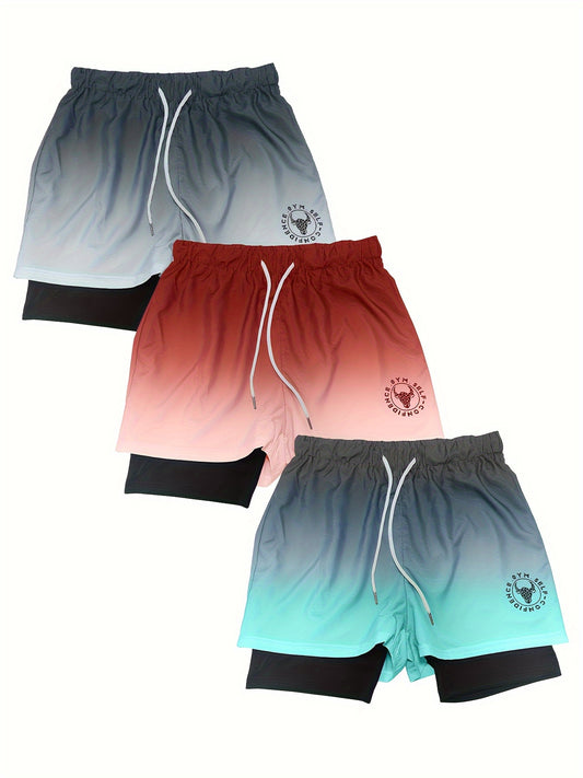 3pcs Lightweight 2-in-1 Sports Shorts With Drawstring & Pockets