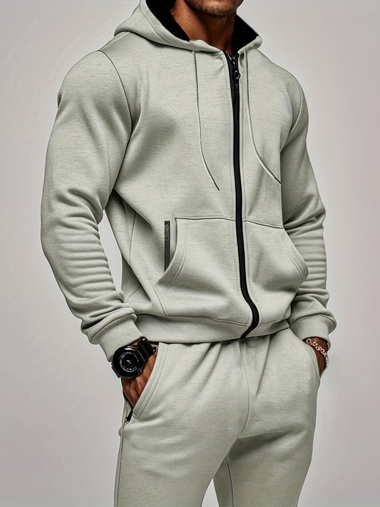 2-piece Solid Color Men's Athletic Tracksuit Set