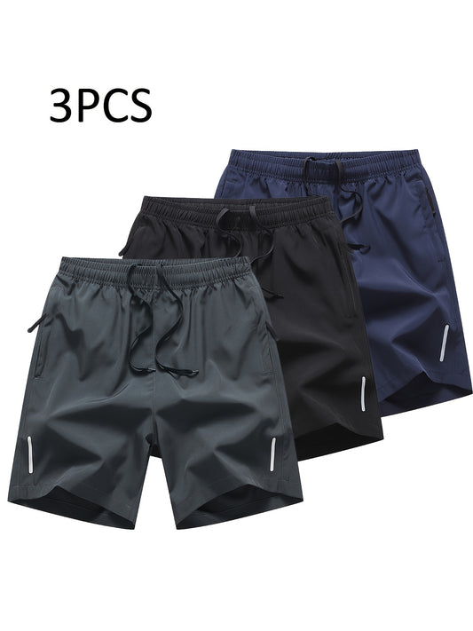 3-Piece Mens Solid Active Shorts