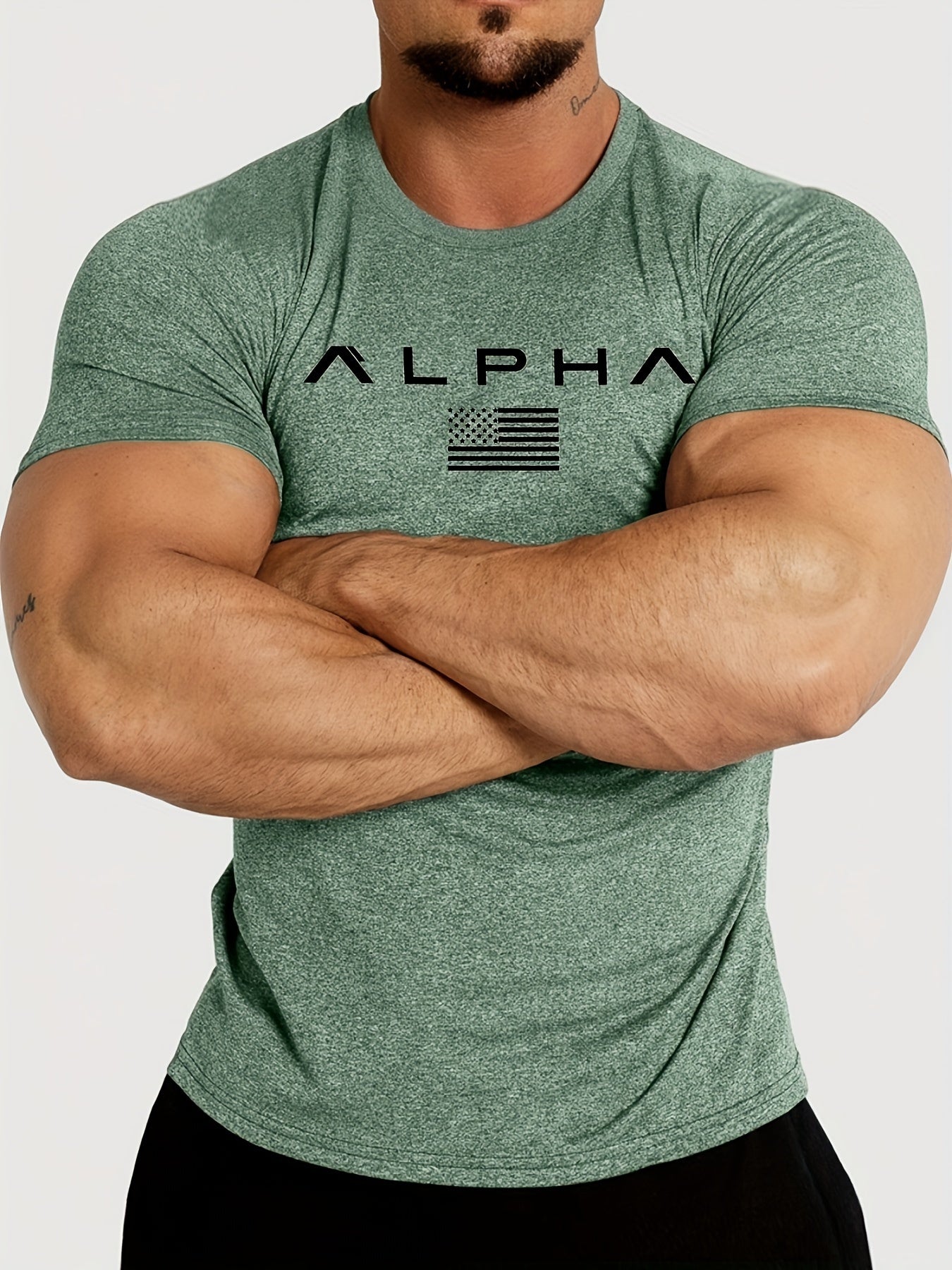 American Flag Alpha Print Comfortable Fit Crew Neck Short Sleeve T-Shirt