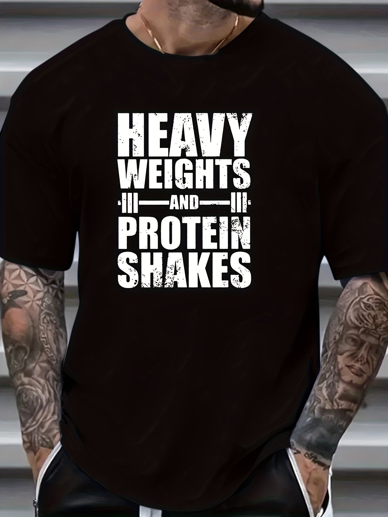 Plus Size Men's "Heavy Weights" Graphic Print T-shirt