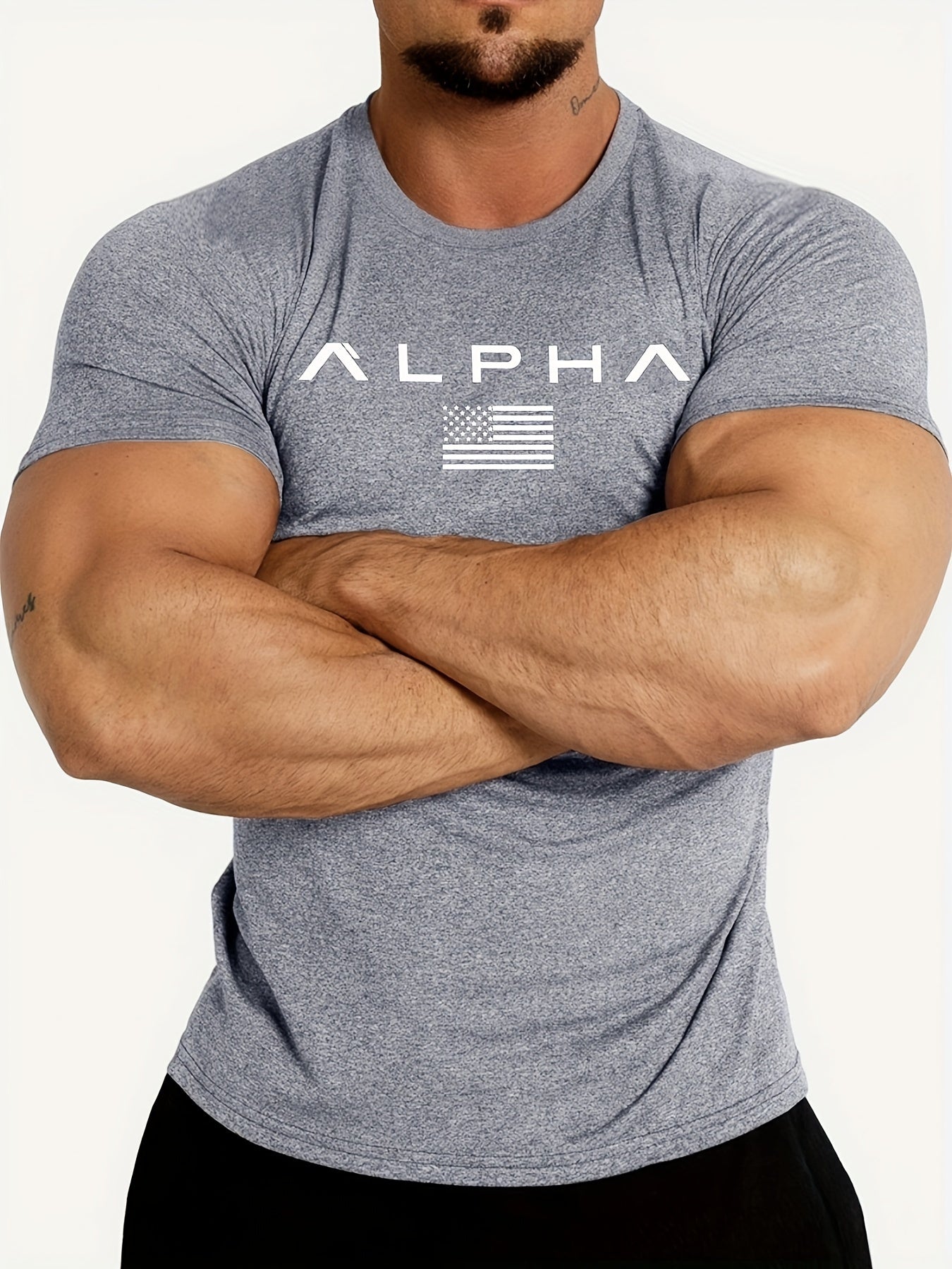 American Flag Alpha Print Comfortable Fit Crew Neck Short Sleeve T-Shirt