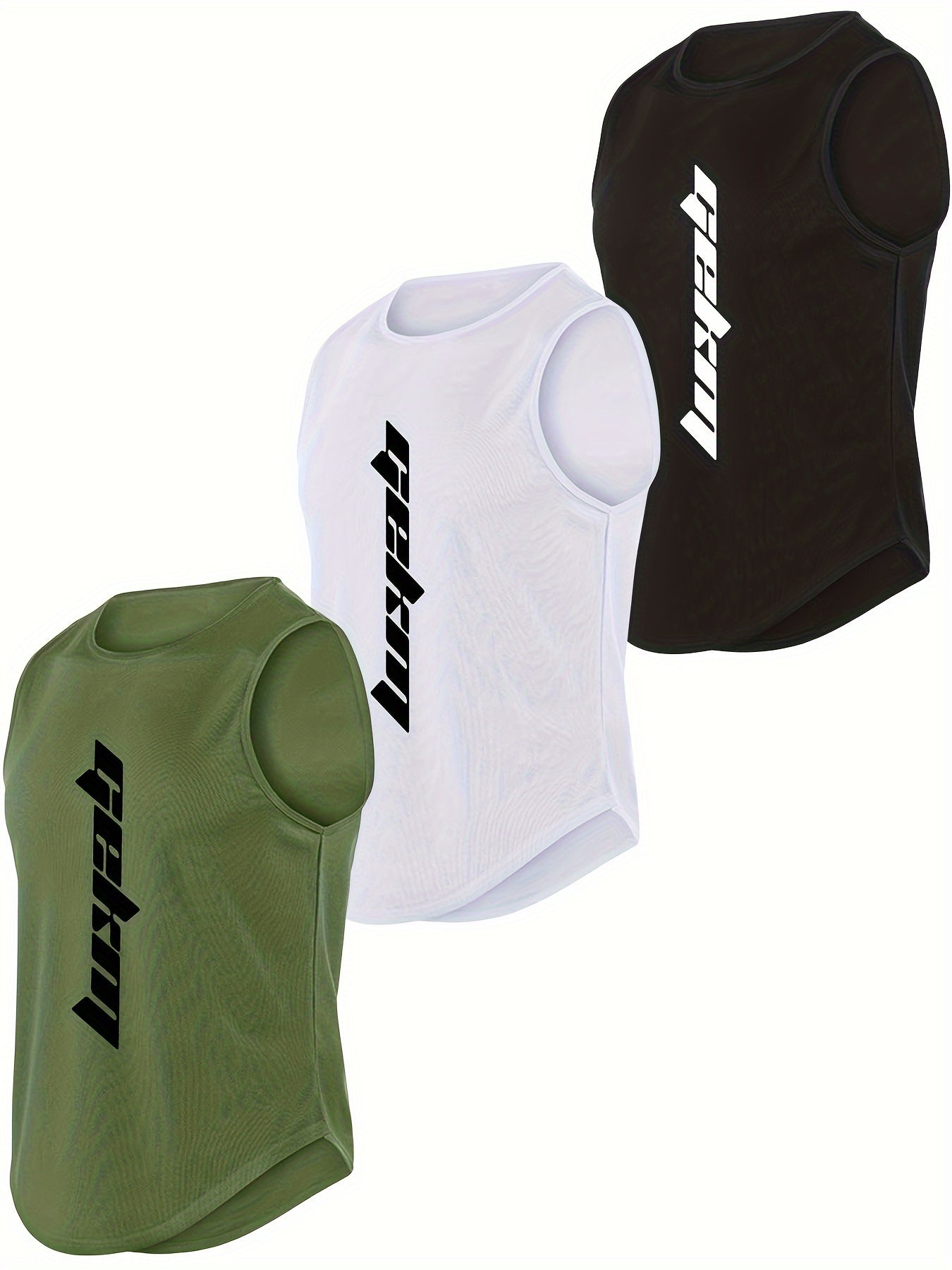 3pcs Comfy Breathable Letter Print Men's Tank Tops