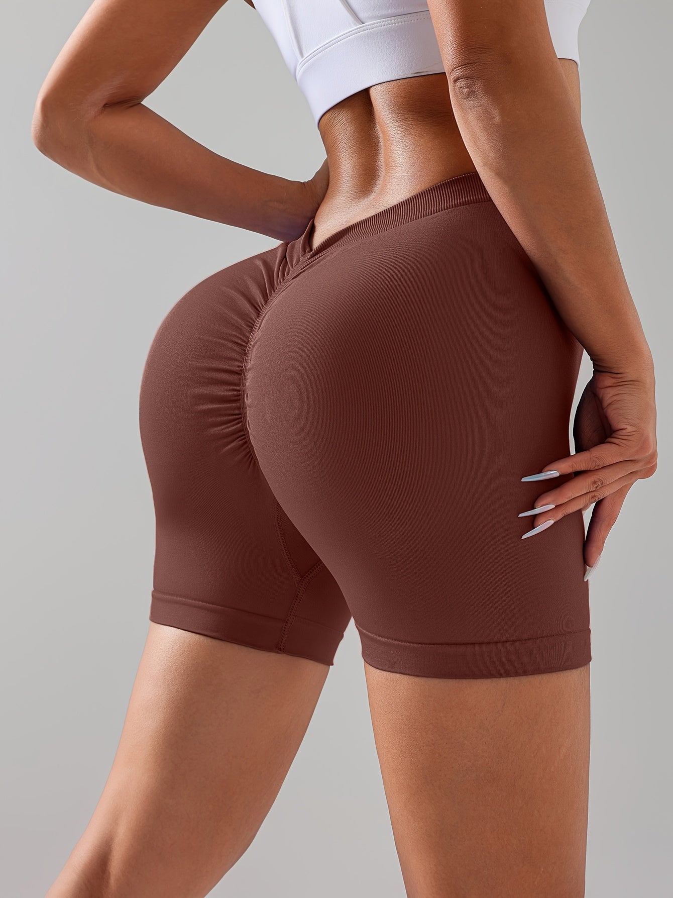 Female V-shape Waist Scrunch Elastic Tight High-rise Shorts,