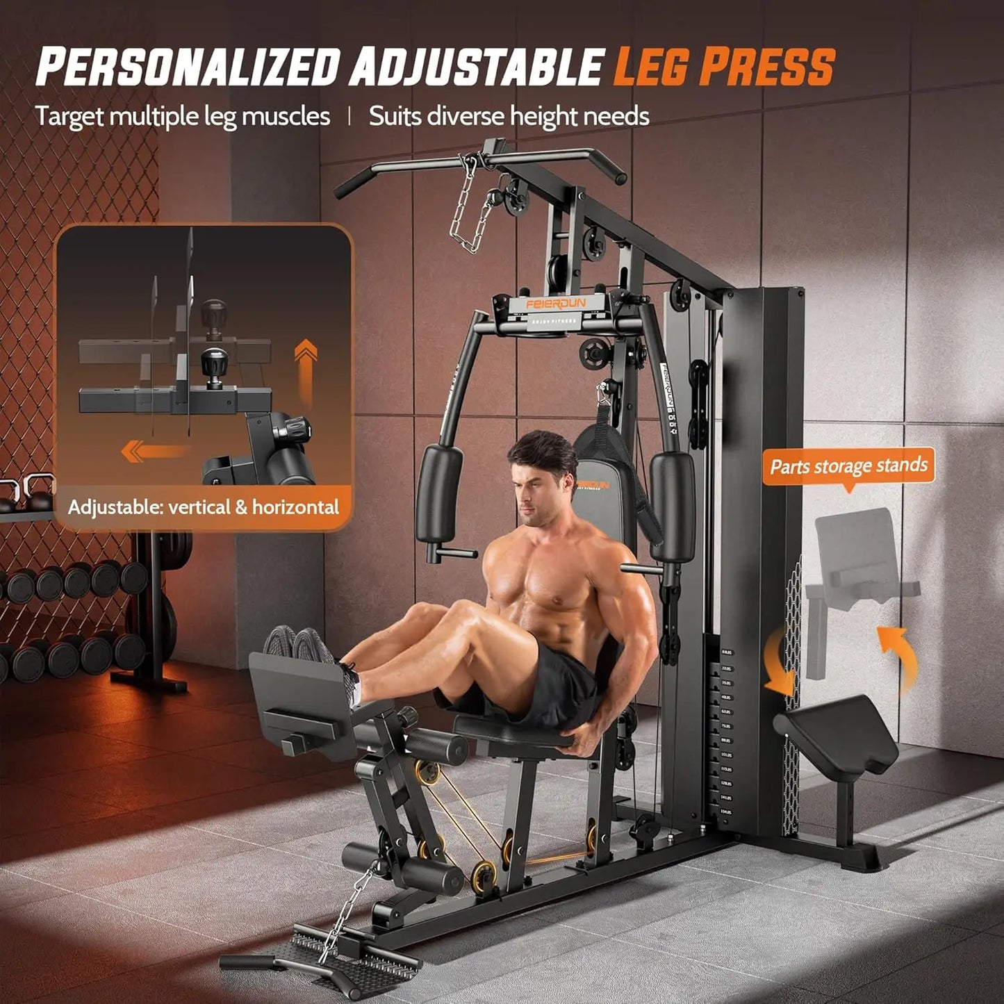 154LBS Weight Stack, Multi Exercise Equipment with Leg Press, Cable Machine Exercise Equipment for Full Body Workout