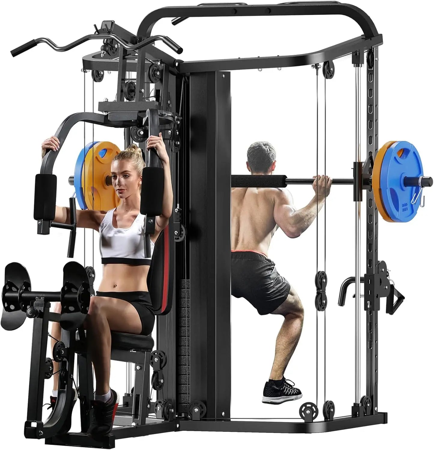 Smith Machine with 138LB Weight Stack, Leg Press, LAT Station for Full Body Training