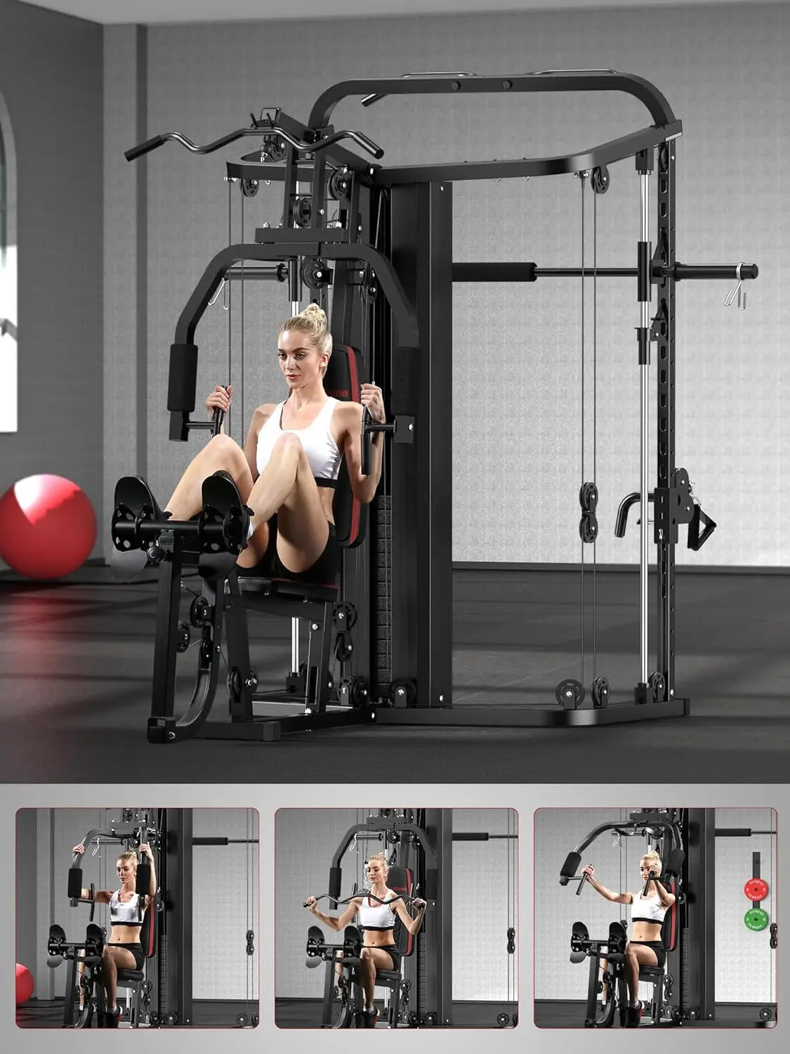 Smith Machine with 138LB Weight Stack, Leg Press, LAT Station for Full Body Training