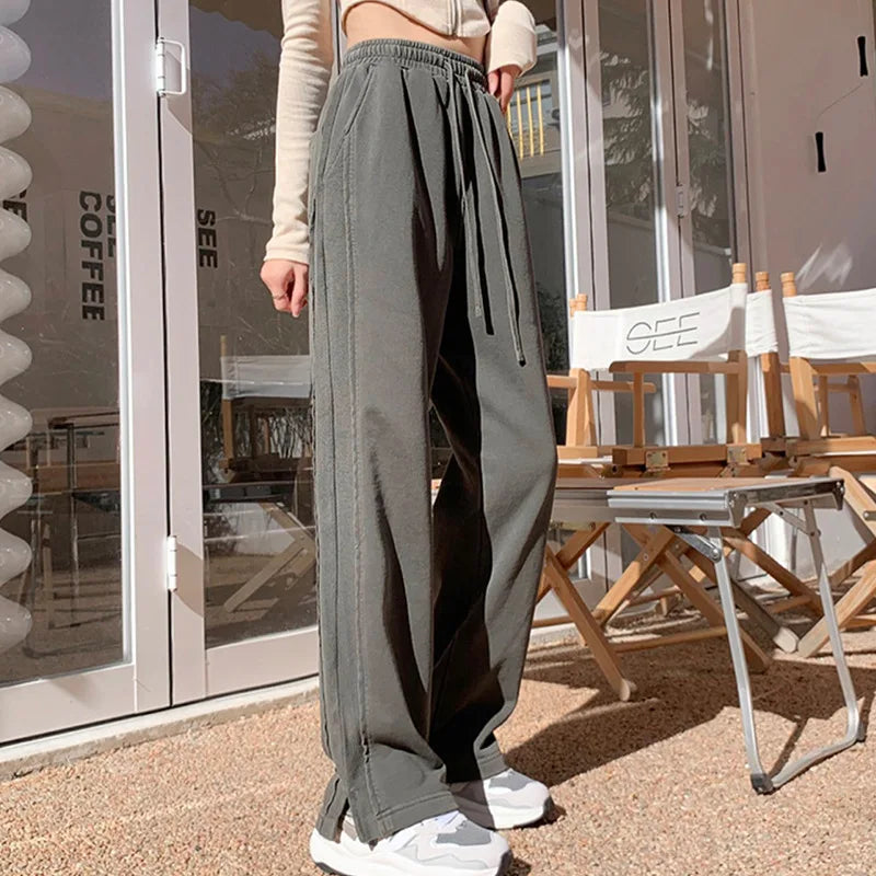 Spring Autumn Sweatpants Women Unisex Gray Wide Leg Sweat Pants Men Women Pants Custom Swearshirt Pents Casual Loose Baggy Pants