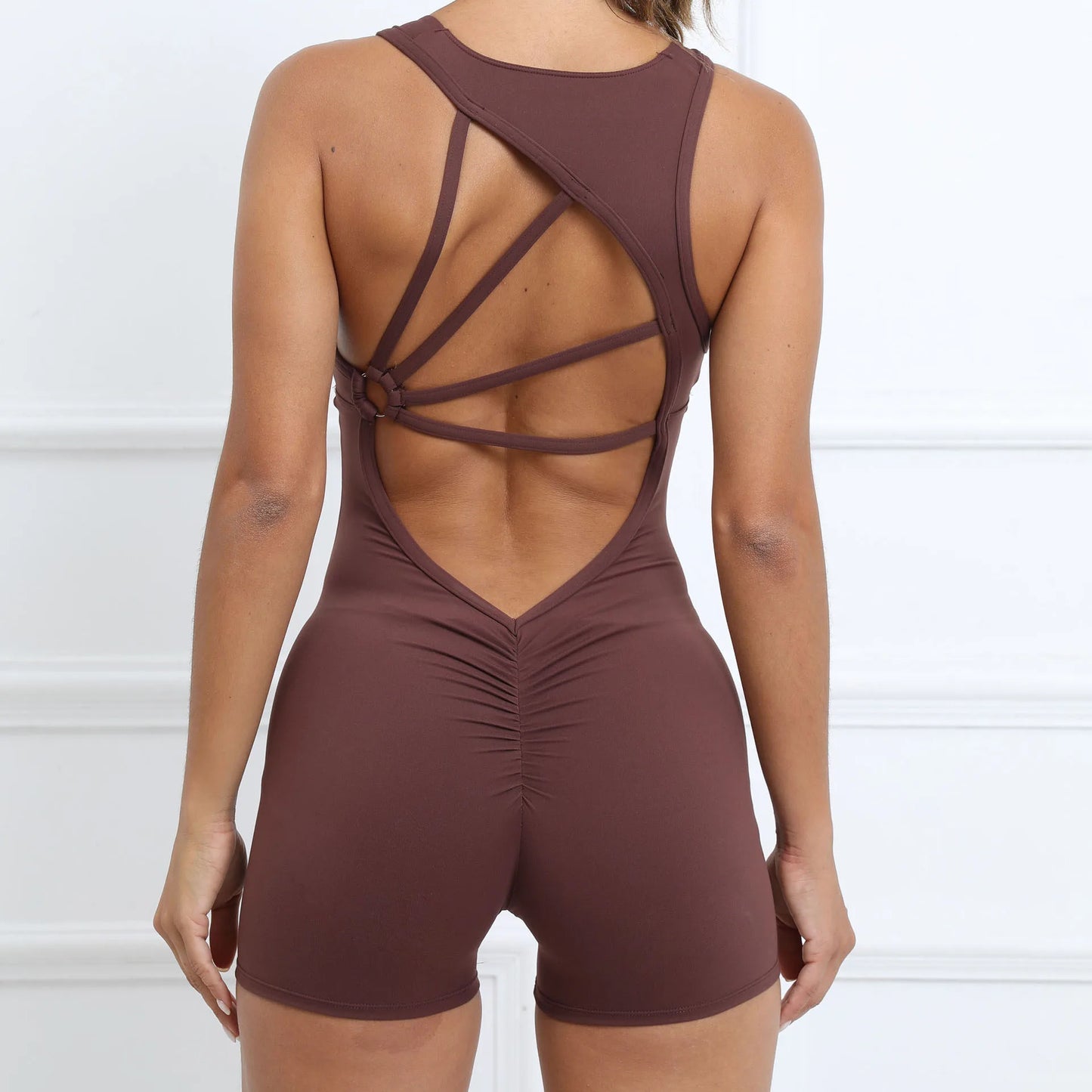 Women Tight Sports Yoga Playsuits Peach Buttocks One Piece Quick Dry Pleated Fitness Ballet Dance Aerial Jumpsuit