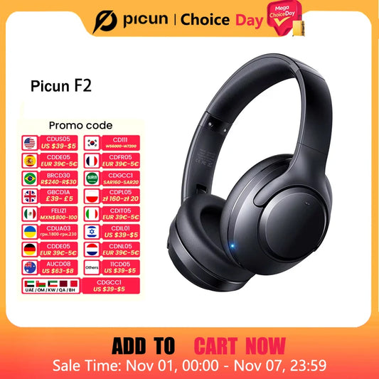 Picun F2 Bluetooth Headphones ANC Noise Canceling HD