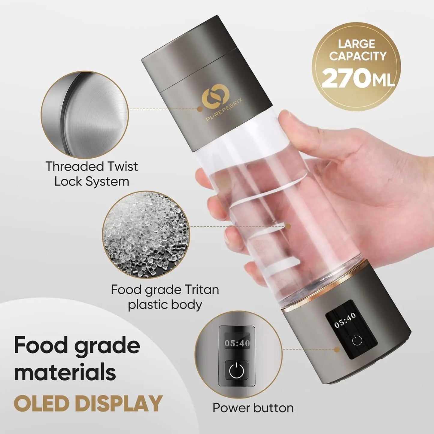 Hydrogen Water Bottle Generator Classic Edition- 4400ppb Alkaline Pitcher