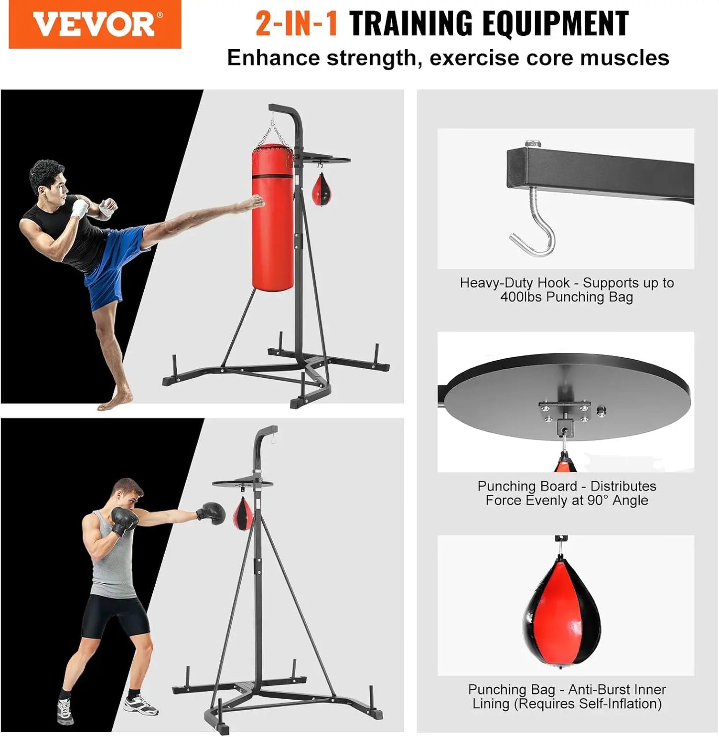 2 in 1 Punching Bag Stand,  Adjustable Height Boxing Punching Bag and Speed Bag Stand