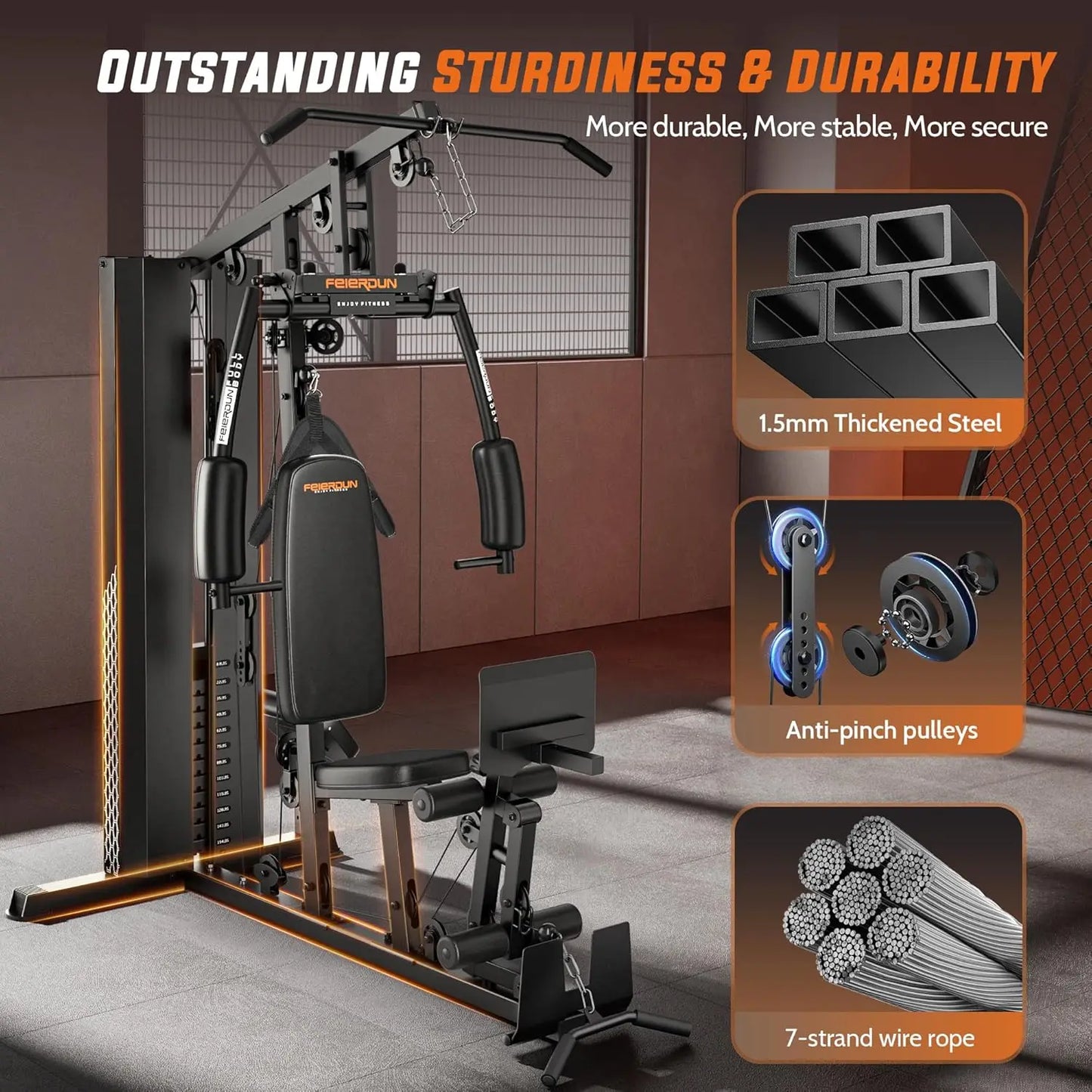 154LBS Weight Stack, Multi Exercise Equipment with Leg Press, Cable Machine Exercise Equipment for Full Body Workout