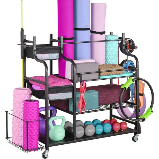 Home Gym Storage for Yoga Mat Dumbbells Kettlebells and Strength Training Equipment