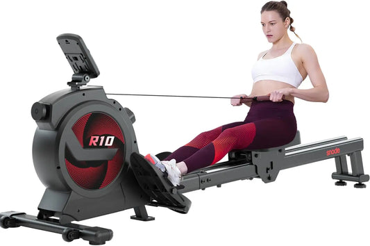 Rower with LCD Monitor, Ergonomic Seat, Dual Rail, HIgh Weight Capacity