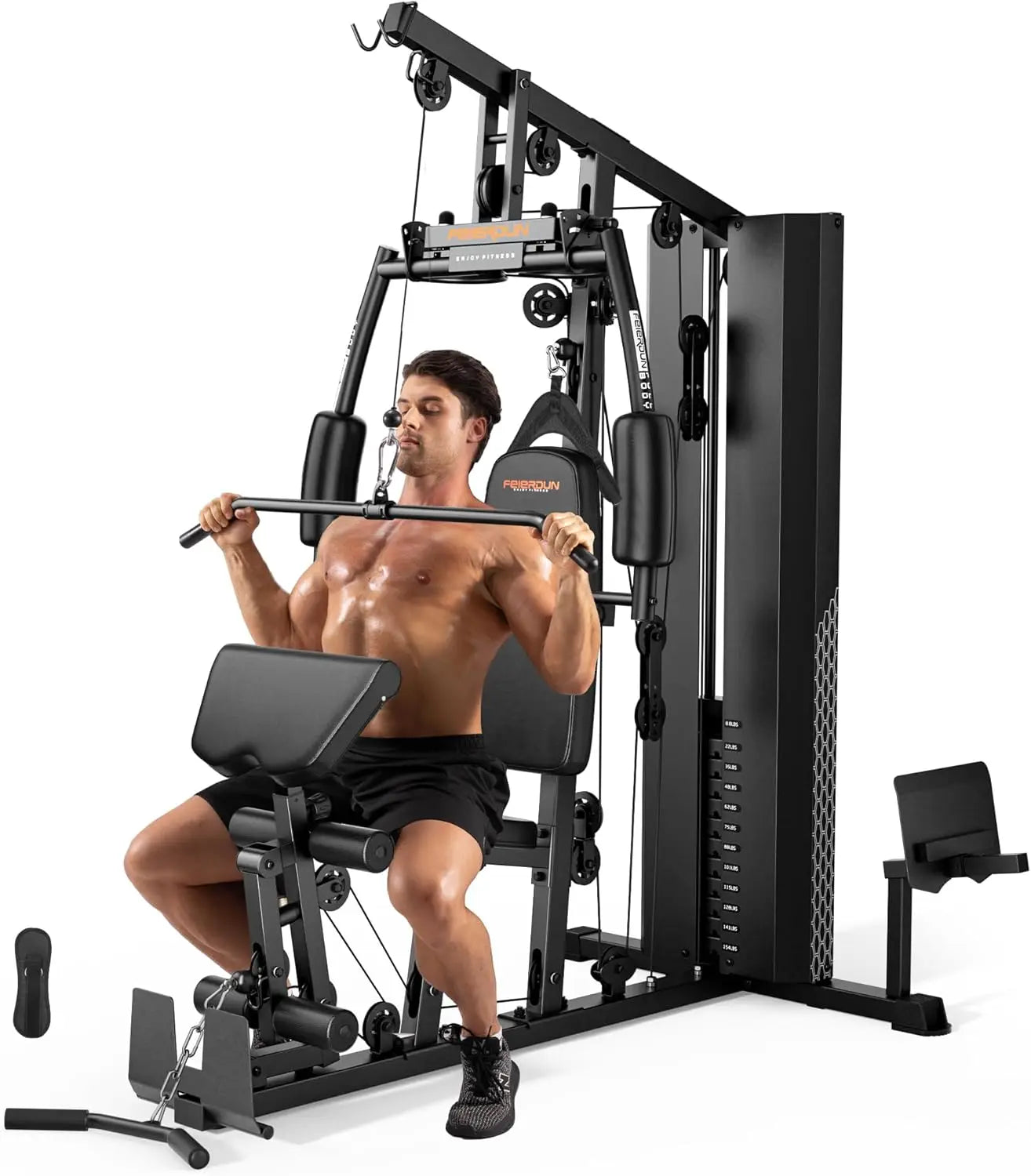 154LBS Weight Stack, Multi Exercise Equipment with Leg Press, Cable Machine Exercise Equipment for Full Body Workout