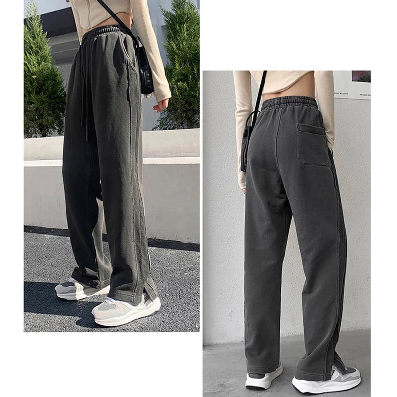 Spring Autumn Sweatpants Women Unisex Gray Wide Leg Sweat Pants Men Women Pants Custom Swearshirt Pents Casual Loose Baggy Pants