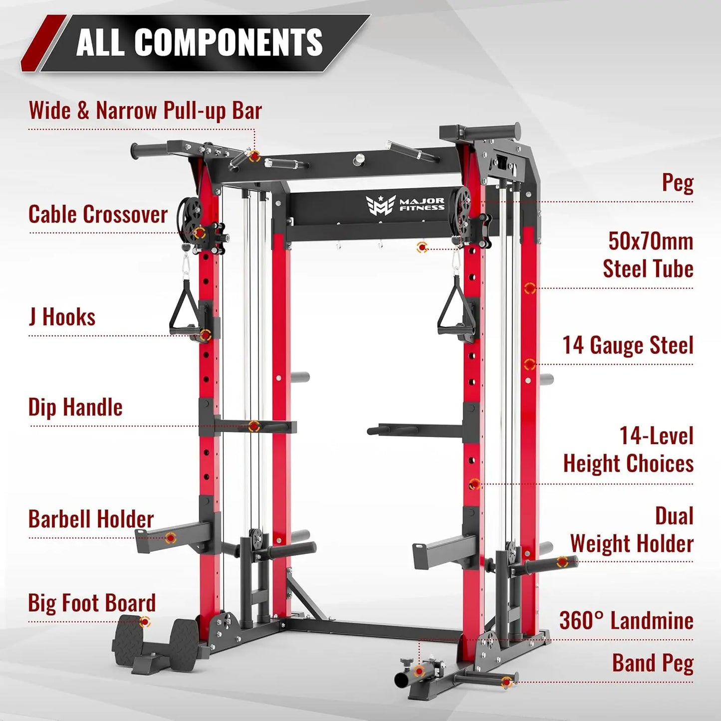 1600lbs Capacity All-in-One Squat Rack with Dual Pulley System for Home Gym Strength