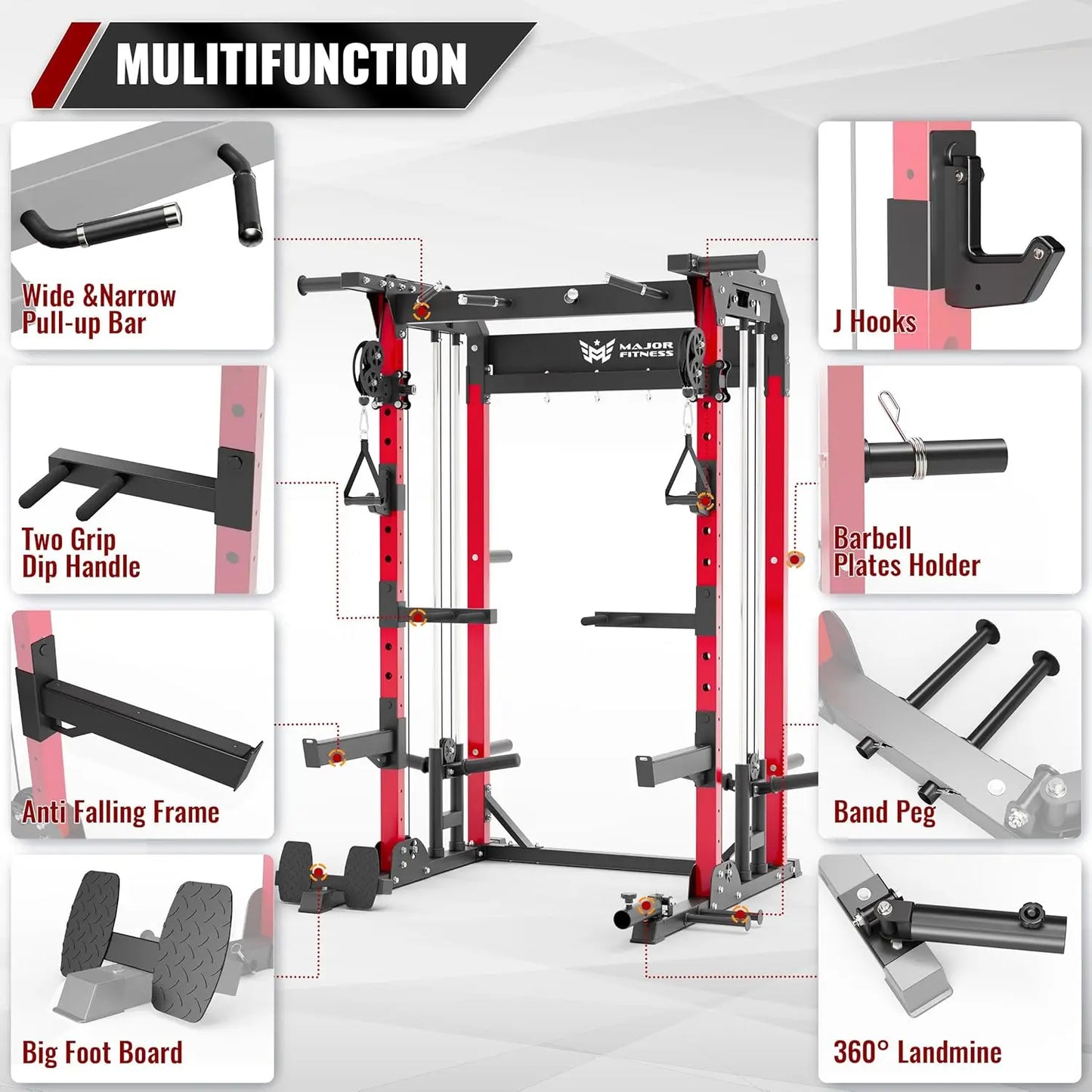 1600lbs Capacity All-in-One Squat Rack with Dual Pulley System for Home Gym Strength