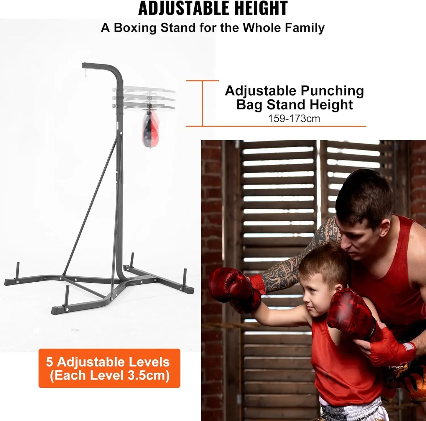 2 in 1 Punching Bag Stand,  Adjustable Height Boxing Punching Bag and Speed Bag Stand