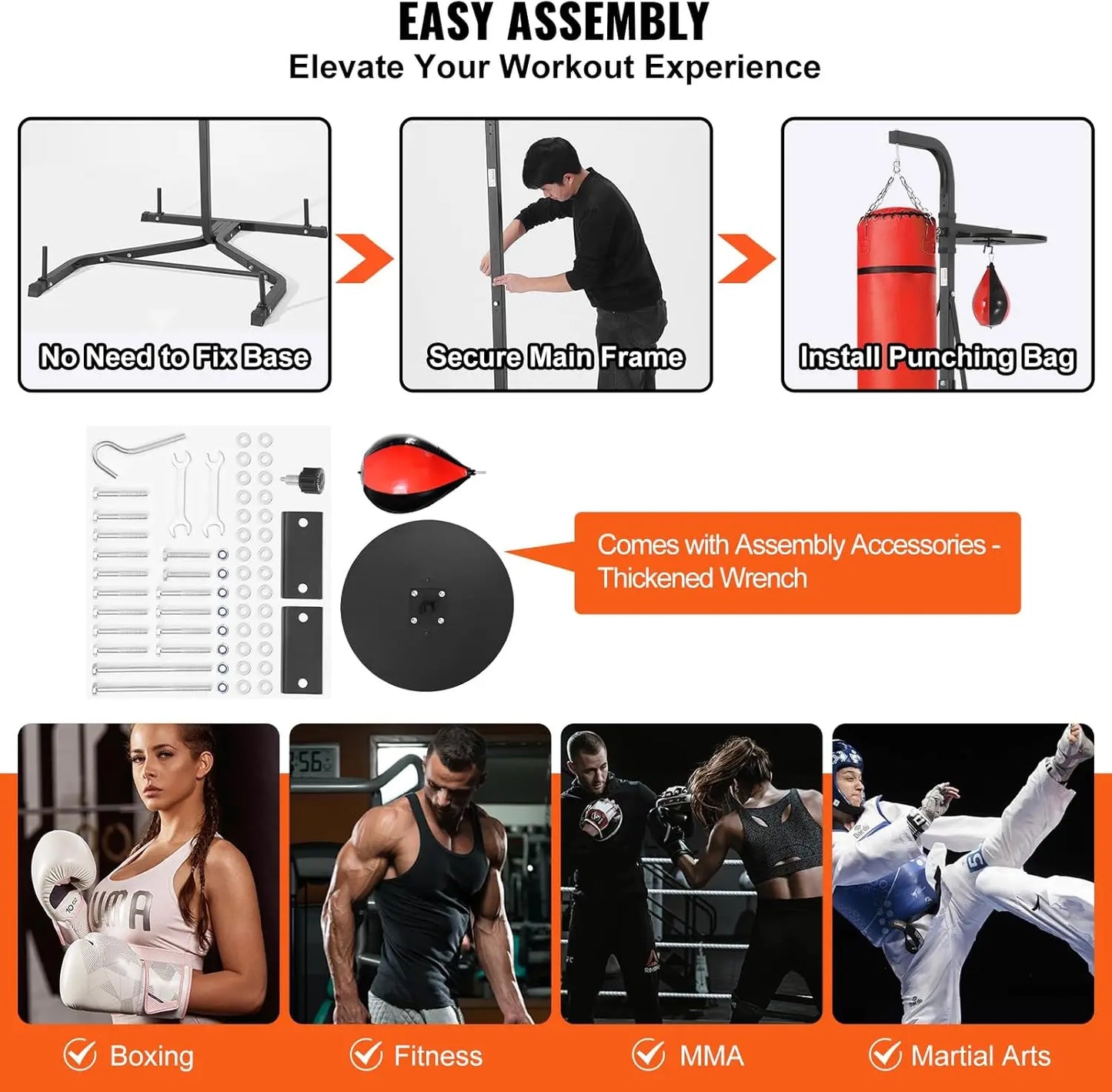 2 in 1 Punching Bag Stand,  Adjustable Height Boxing Punching Bag and Speed Bag Stand