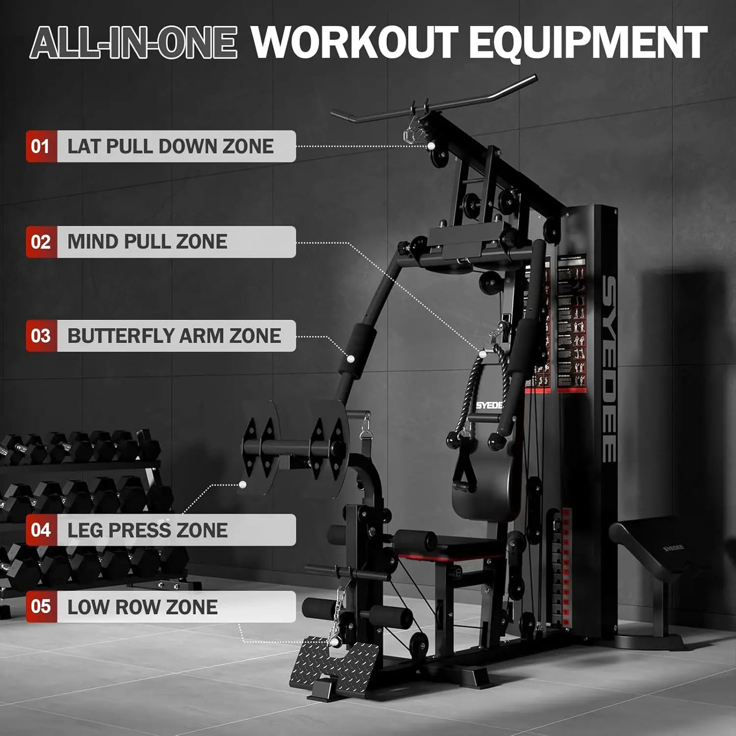 150LBS Weight Stack, Multifunctional Home Gym Equipment