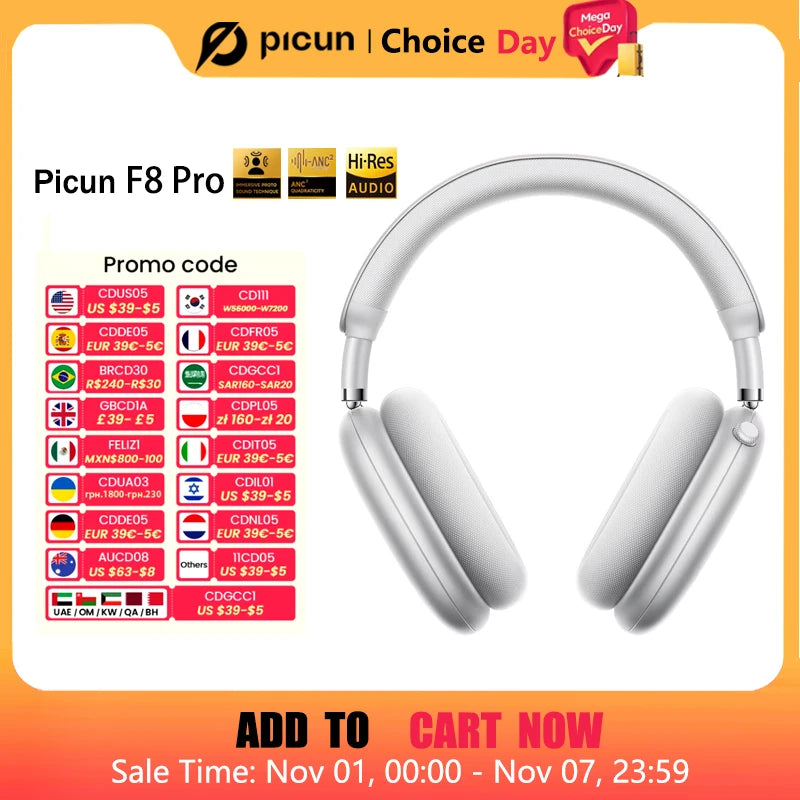 Picun F8 Pro ANC Wireless Headphones 3D Spatial Audio Head Tracking