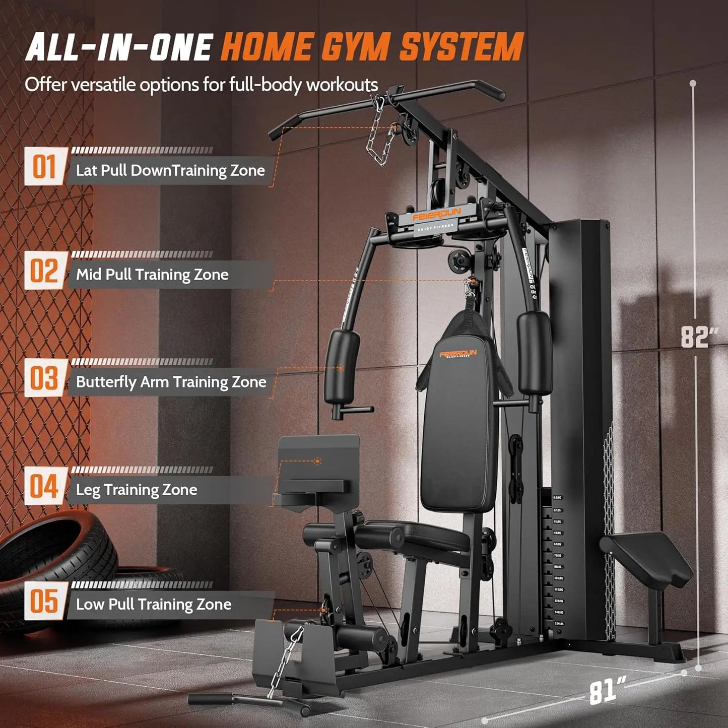 154LBS Weight Stack, Multi Exercise Equipment with Leg Press, Cable Machine Exercise Equipment for Full Body Workout