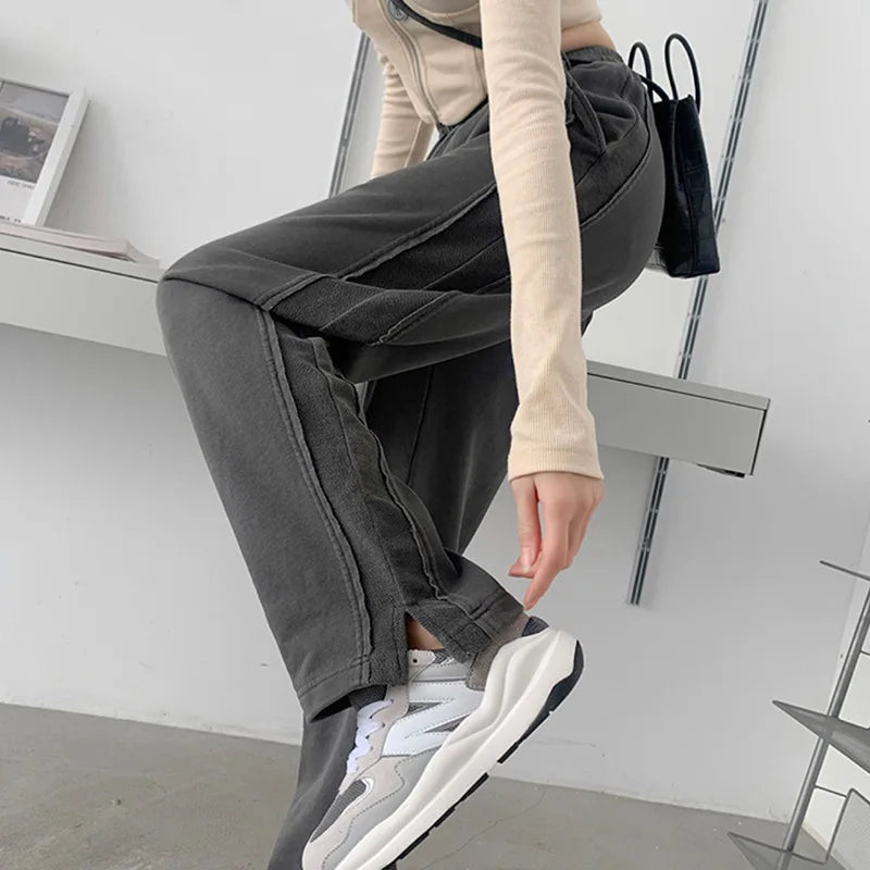 Spring Autumn Sweatpants Women Unisex Gray Wide Leg Sweat Pants Men Women Pants Custom Swearshirt Pents Casual Loose Baggy Pants