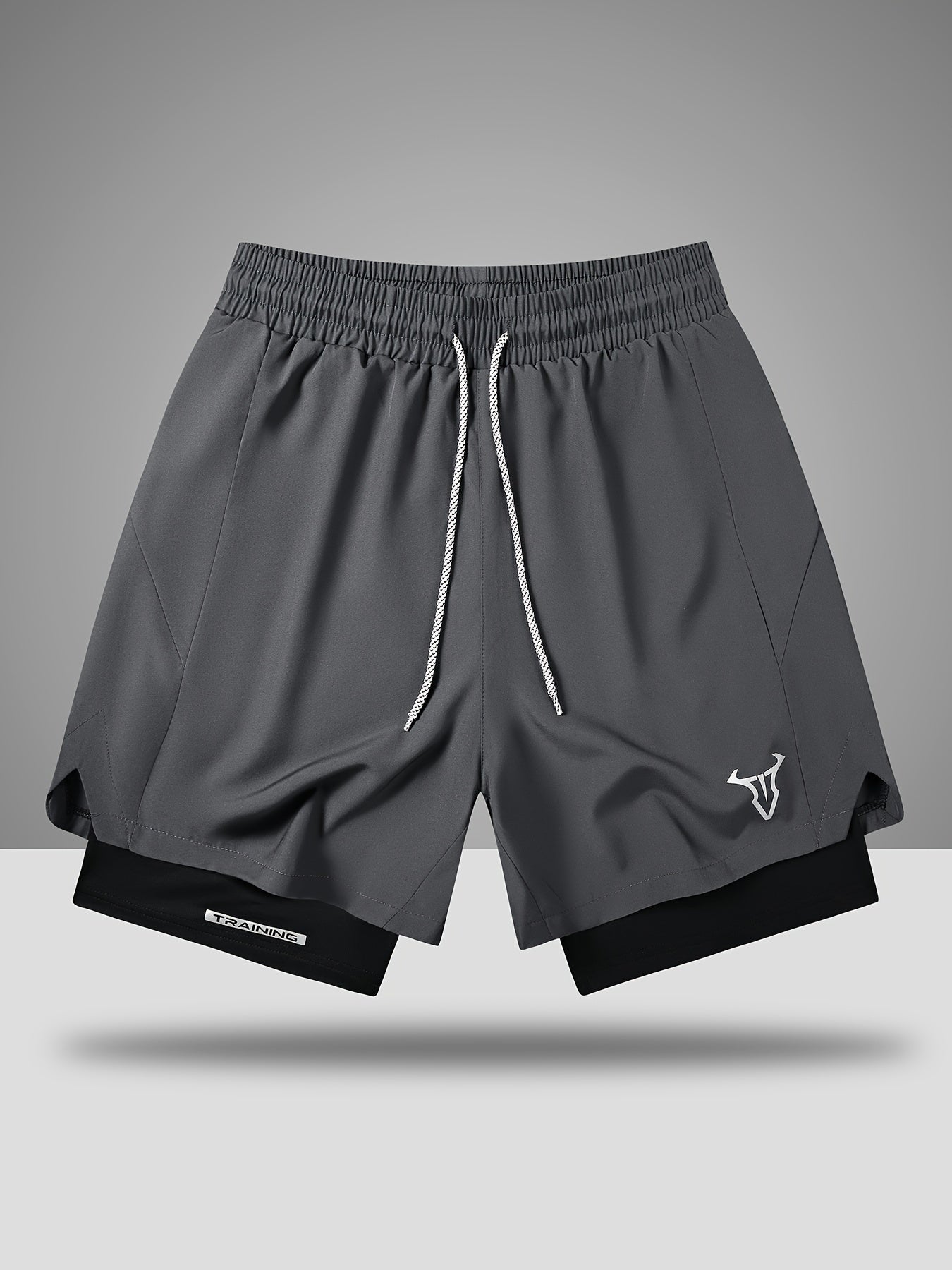 2-in-1 Double Layer Men's Alphabet Print Shorts With Drawstring,