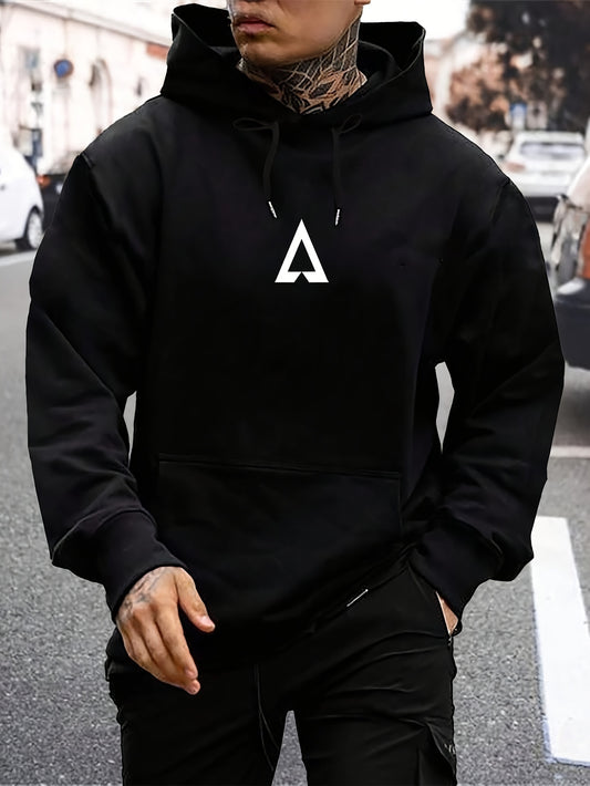Men'S Casual Geometric Hoodie with Kangaroo Pocket